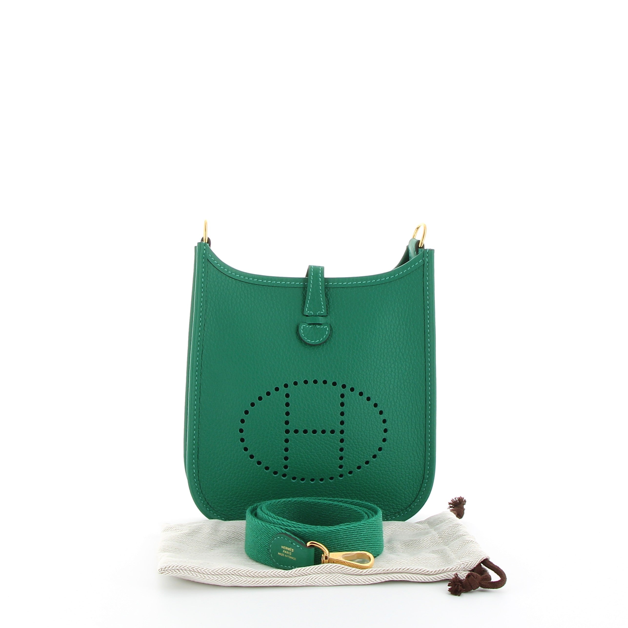 Hermès Mini Evelyne 16cm in Vert Vertigo Taurillon Clemence with Gold Hardware