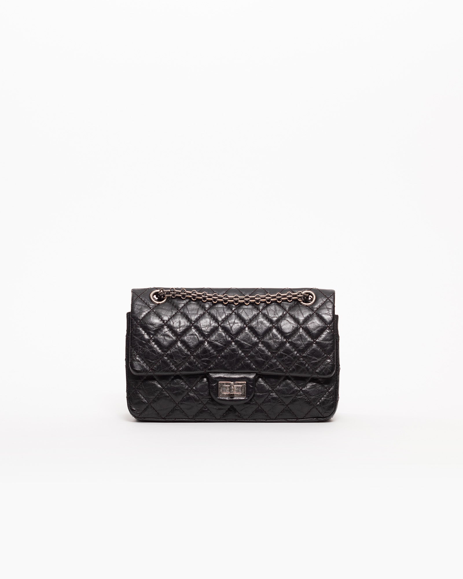 Chanel Large 2.55 Bag in Black Aged Quilted Calfskin with Ruthenium Hardware
