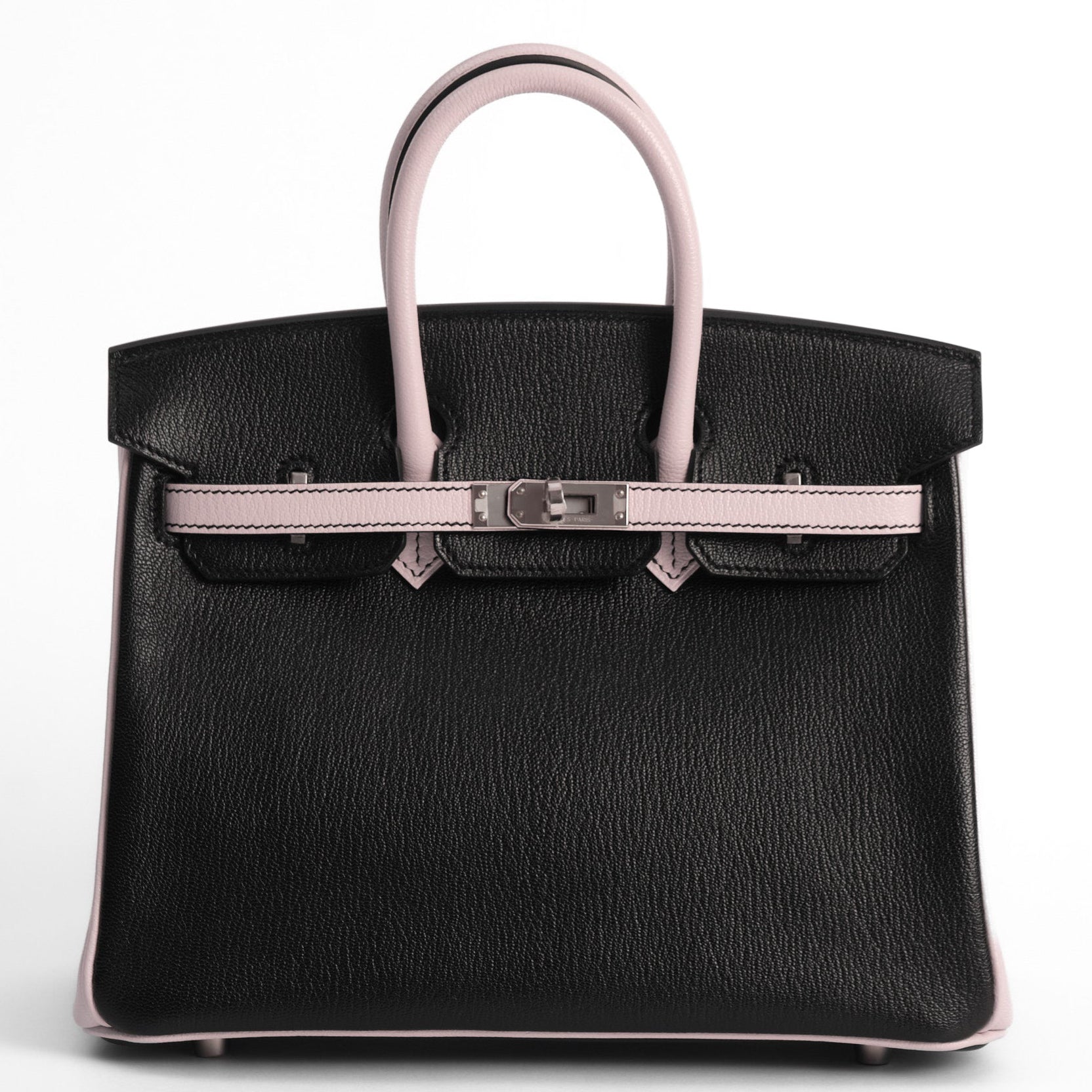 HERMES Birkin 25 HSS Noir / Rose Sakura Veau and Chèvre Leather Palladium Hardware