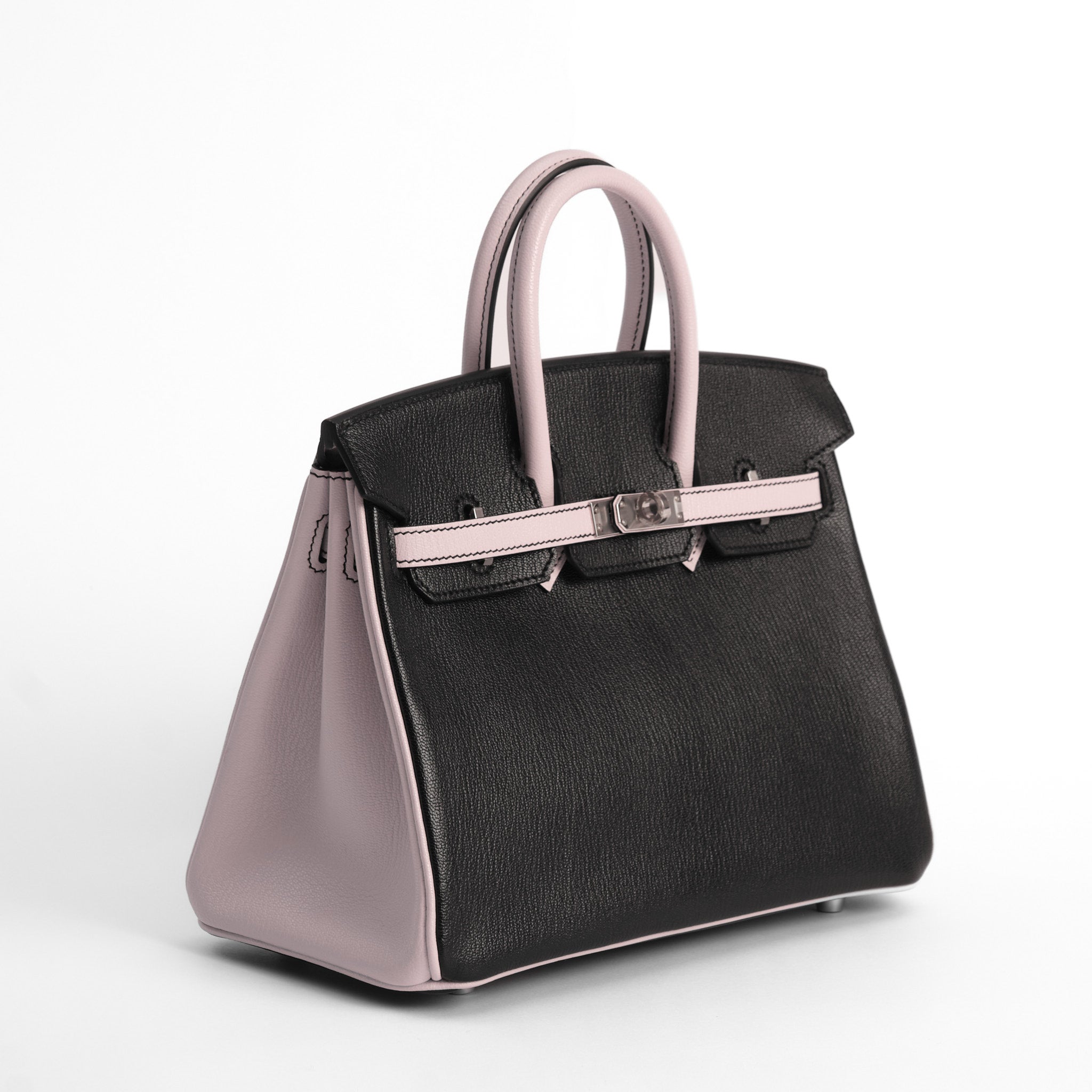 HERMES Birkin 25 HSS Noir / Rose Sakura Veau and Chèvre Leather Palladium Hardware