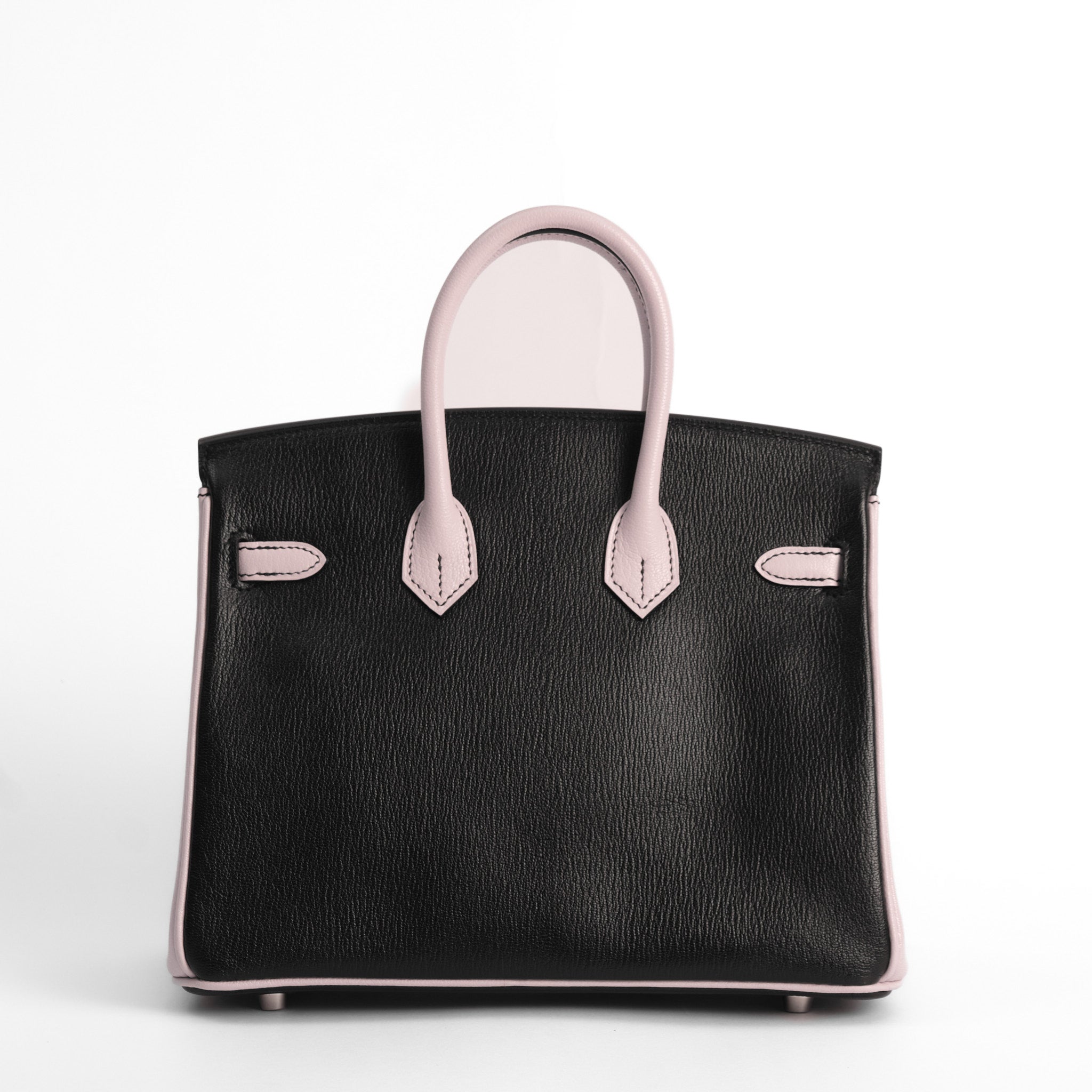 HERMES Birkin 25 HSS Noir / Rose Sakura Veau and Chèvre Leather Palladium Hardware