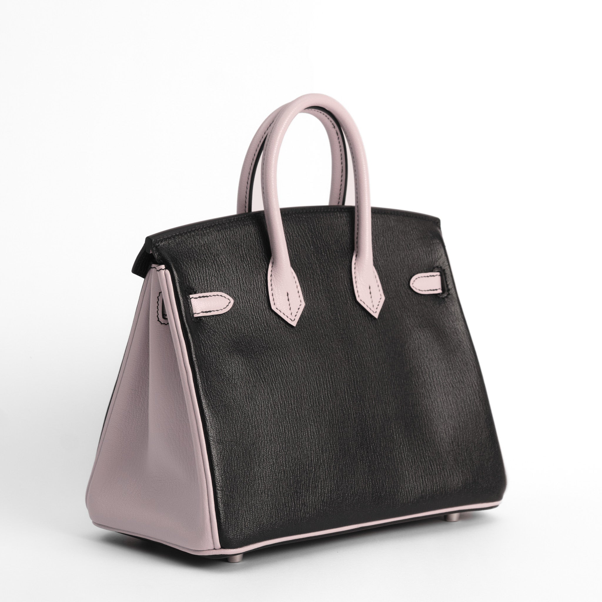 HERMES Birkin 25 HSS Noir / Rose Sakura Veau and Chèvre Leather Palladium Hardware