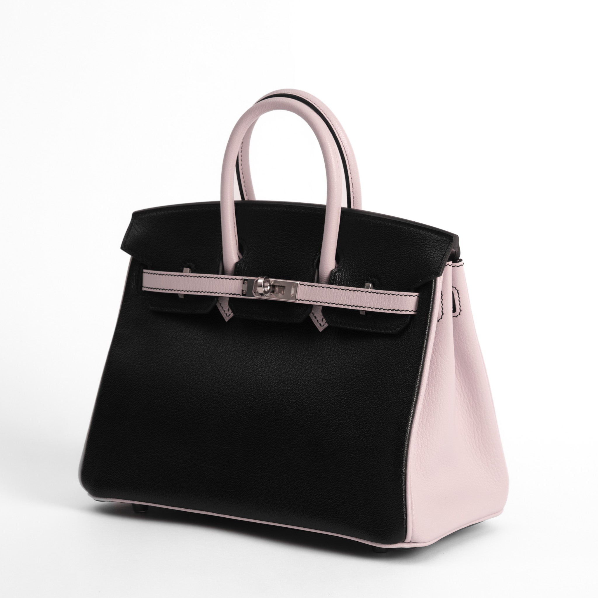 HERMES Birkin 25 HSS Noir / Rose Sakura Veau and Chèvre Leather Palladium Hardware