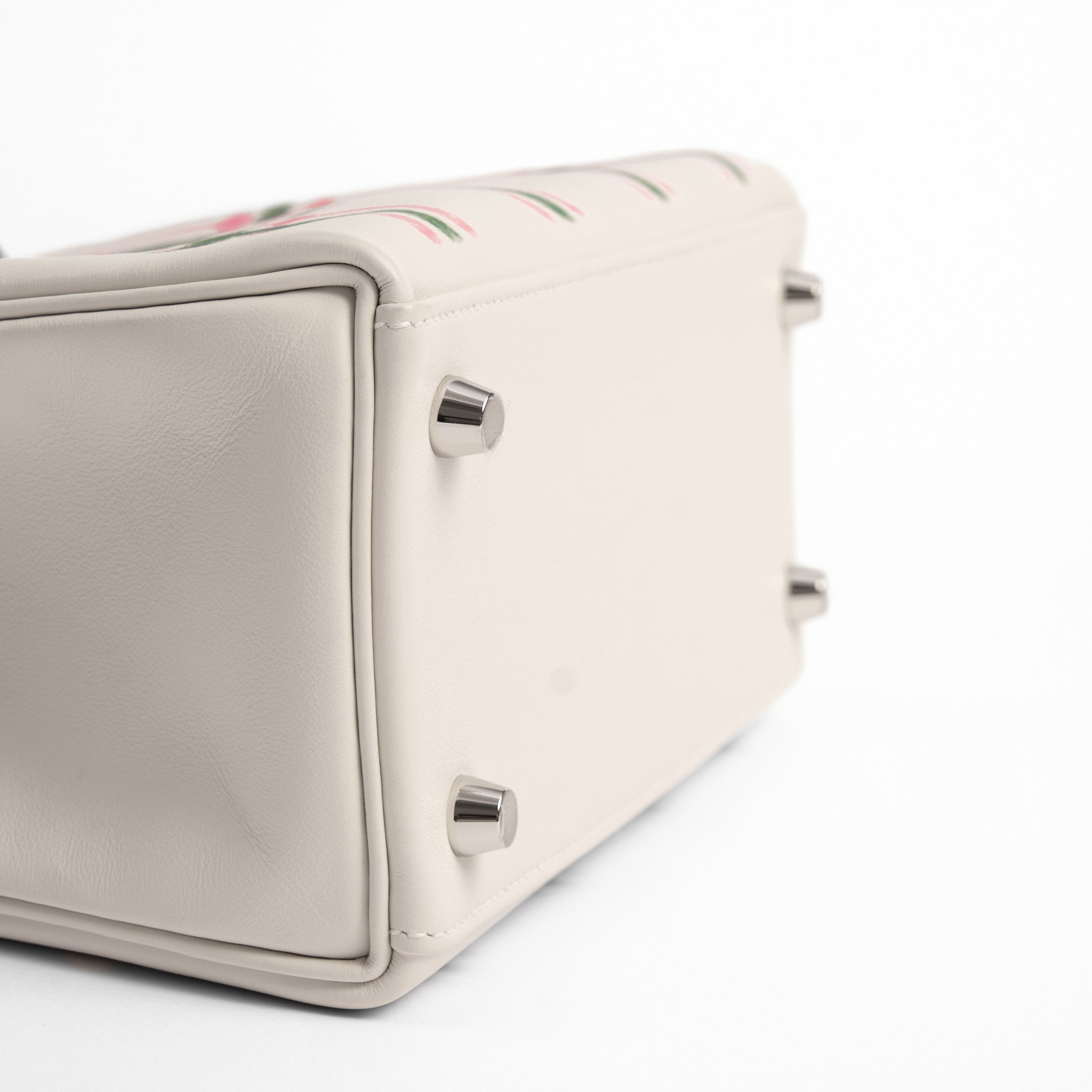 HERMES Kelly 25 Tartan Pale Grey / Bubblegum / Green Swift Leather Palladium Hardware