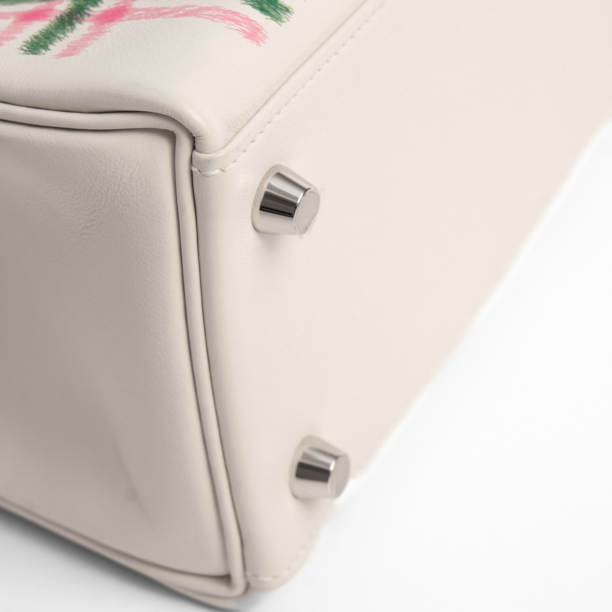 HERMES Kelly 25 Tartan Pale Grey / Bubblegum / Green Swift Leather Palladium Hardware