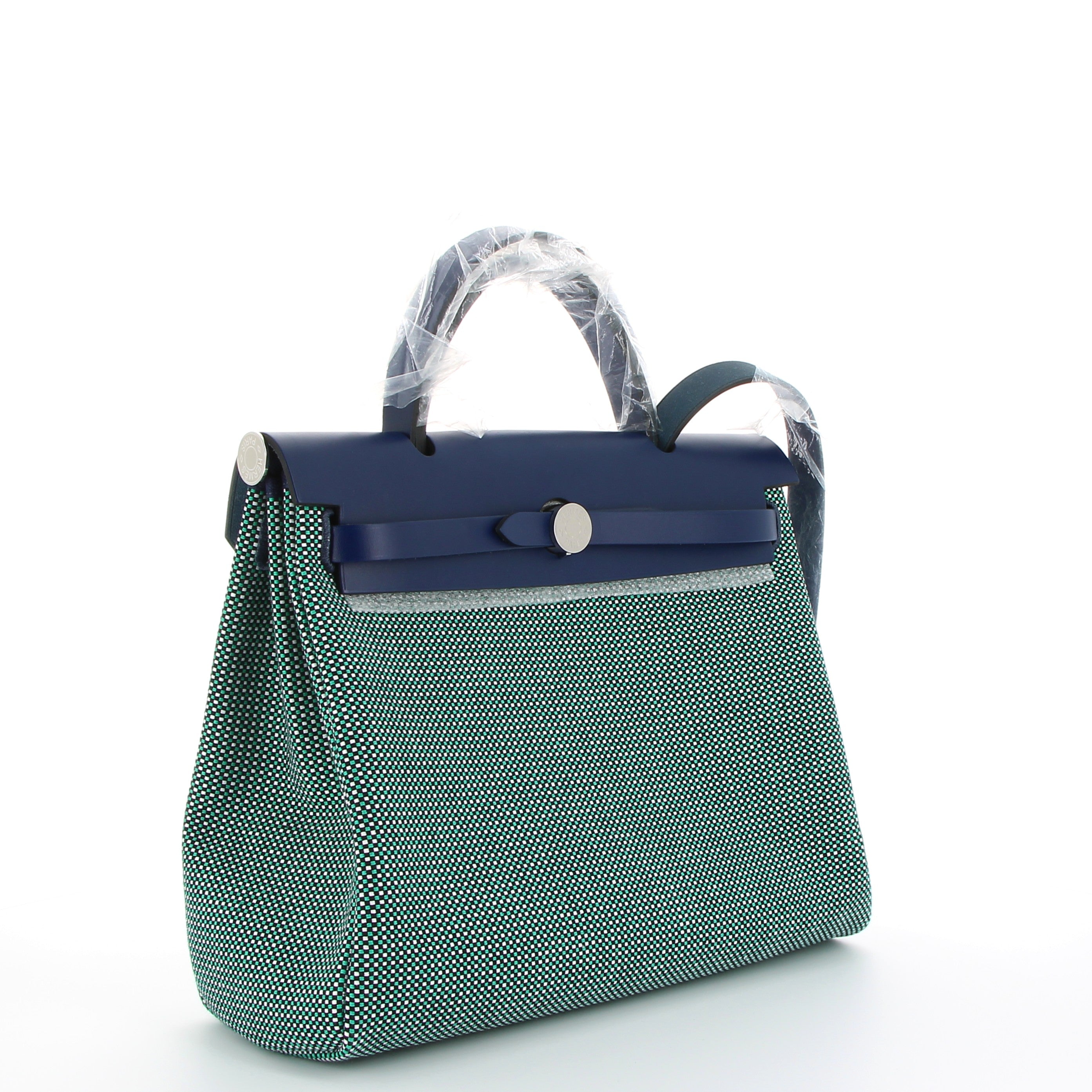 Hermès Herbag 31cm in Menthe/Bleu/Black/White Toile Quadrillé with Palladium Hardware