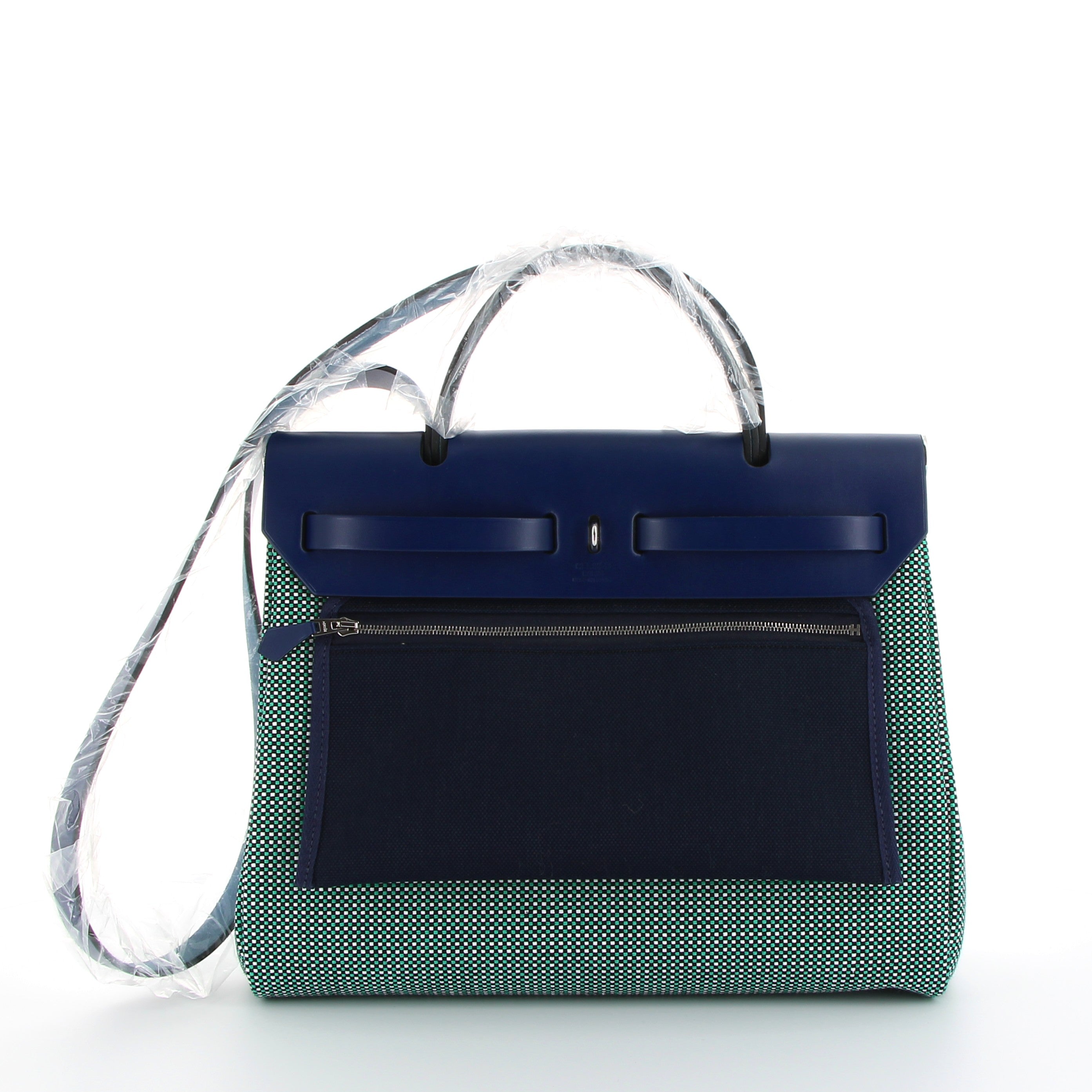 Hermès Herbag 31cm in Menthe/Bleu/Black/White Toile Quadrillé with Palladium Hardware