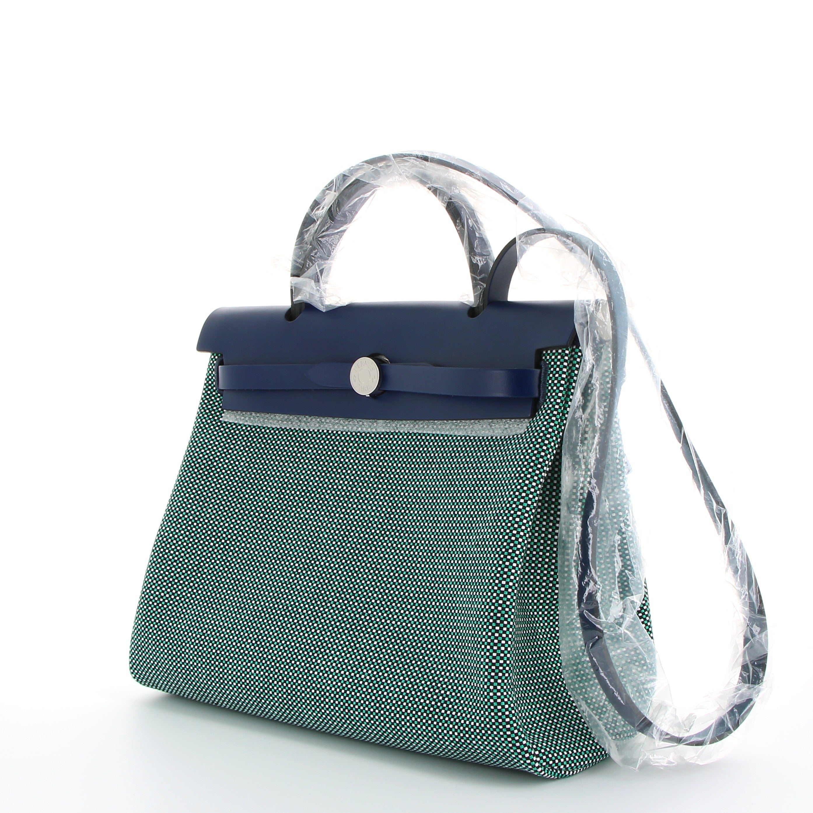 Hermès Herbag 31cm in Menthe/Bleu/Black/White Toile Quadrillé with Palladium Hardware