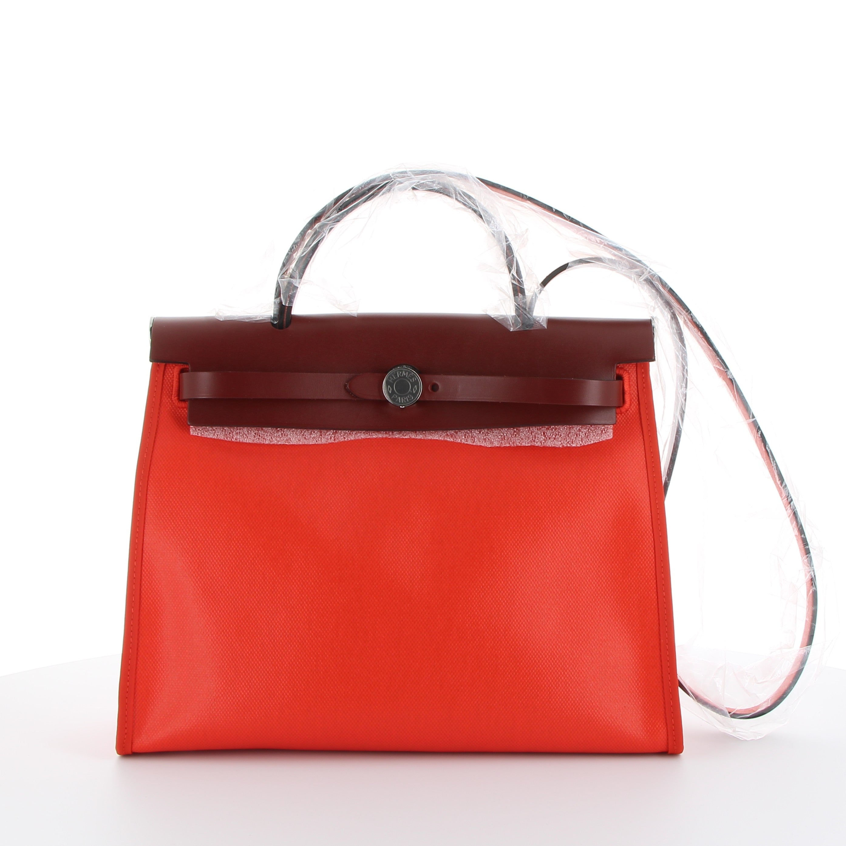Hermès Herbag 31cm Orange Toile Berline & Vachehunter with Palladium Hardware