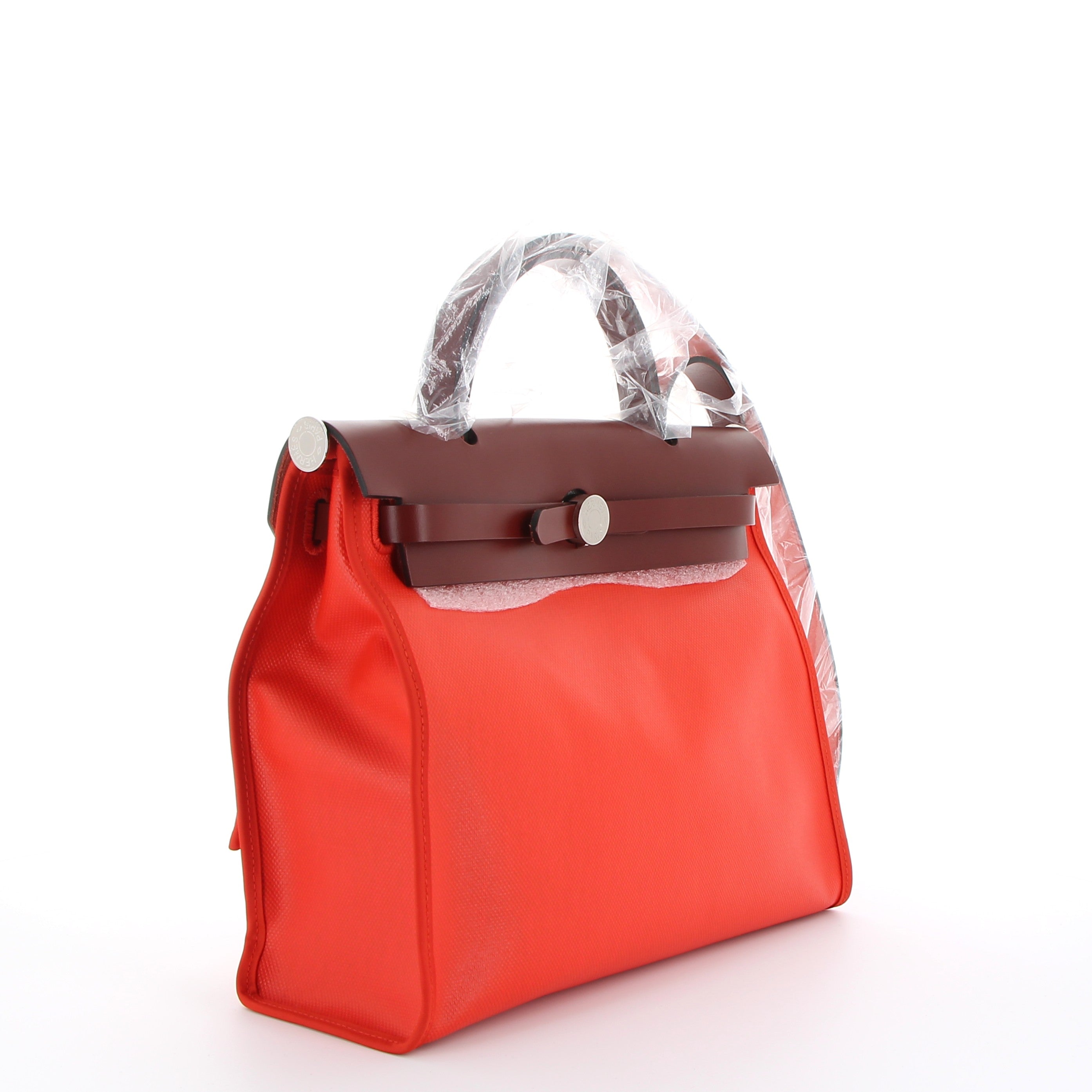 Hermès Herbag 31cm Orange Toile Berline & Vachehunter with Palladium Hardware