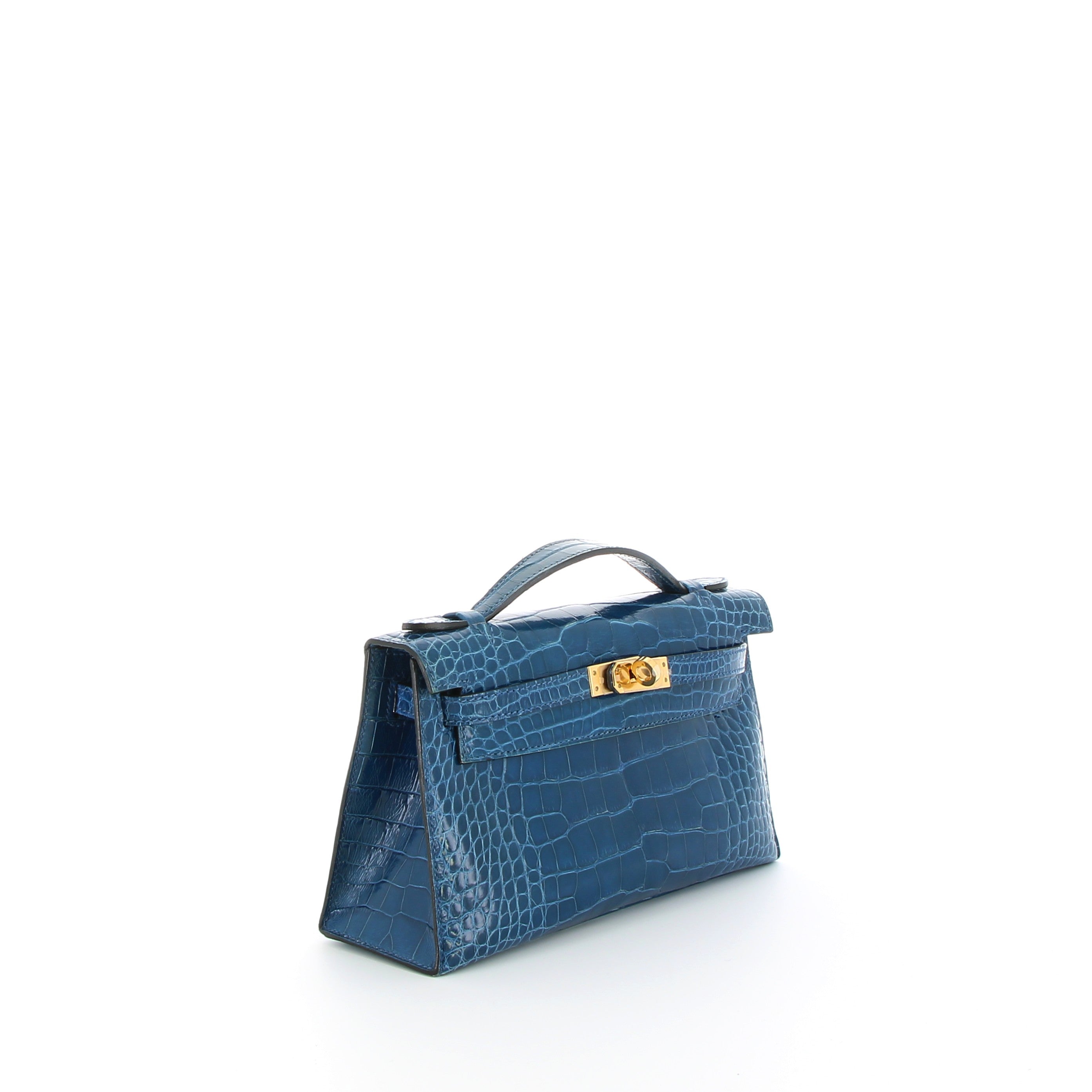 Hermès Kelly Pochette in Bleu Mykonos in Alligator with Gold Hardware