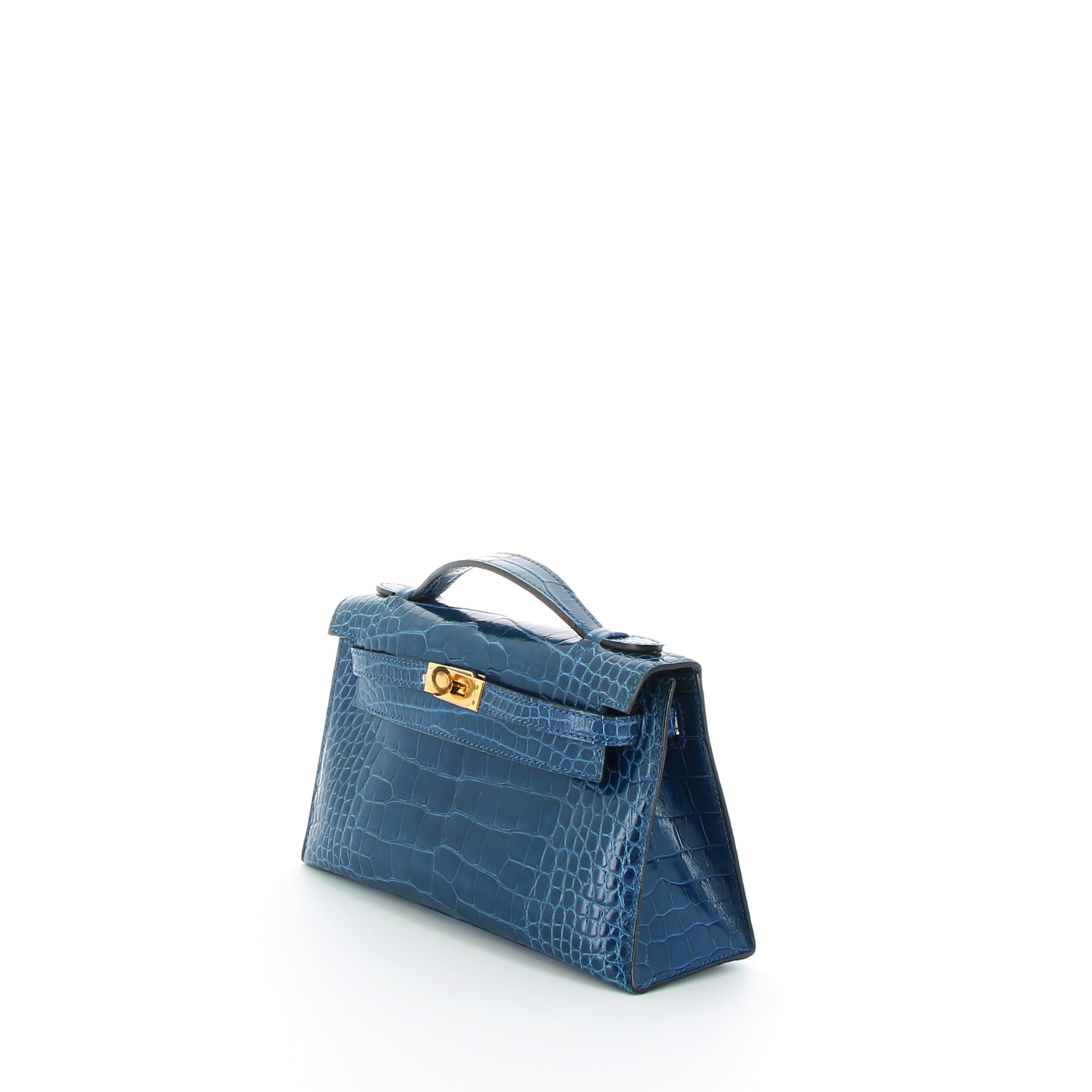 Hermès Kelly Pochette in Bleu Mykonos in Alligator with Gold Hardware