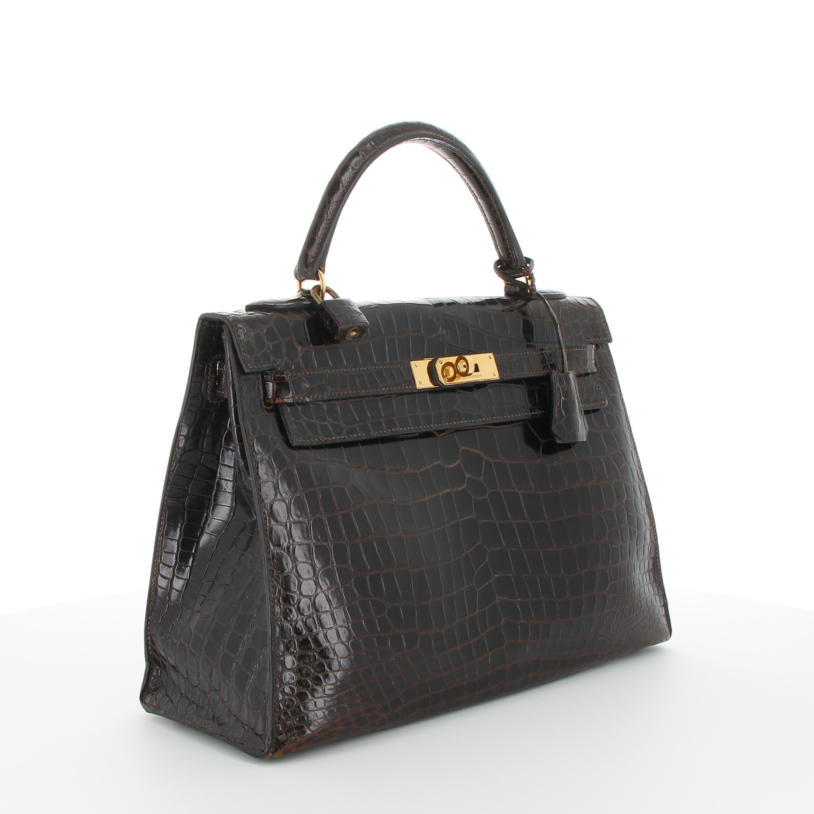 Hermès Kelly 32cm Brown Crocodile Porosus with Gold Hardware