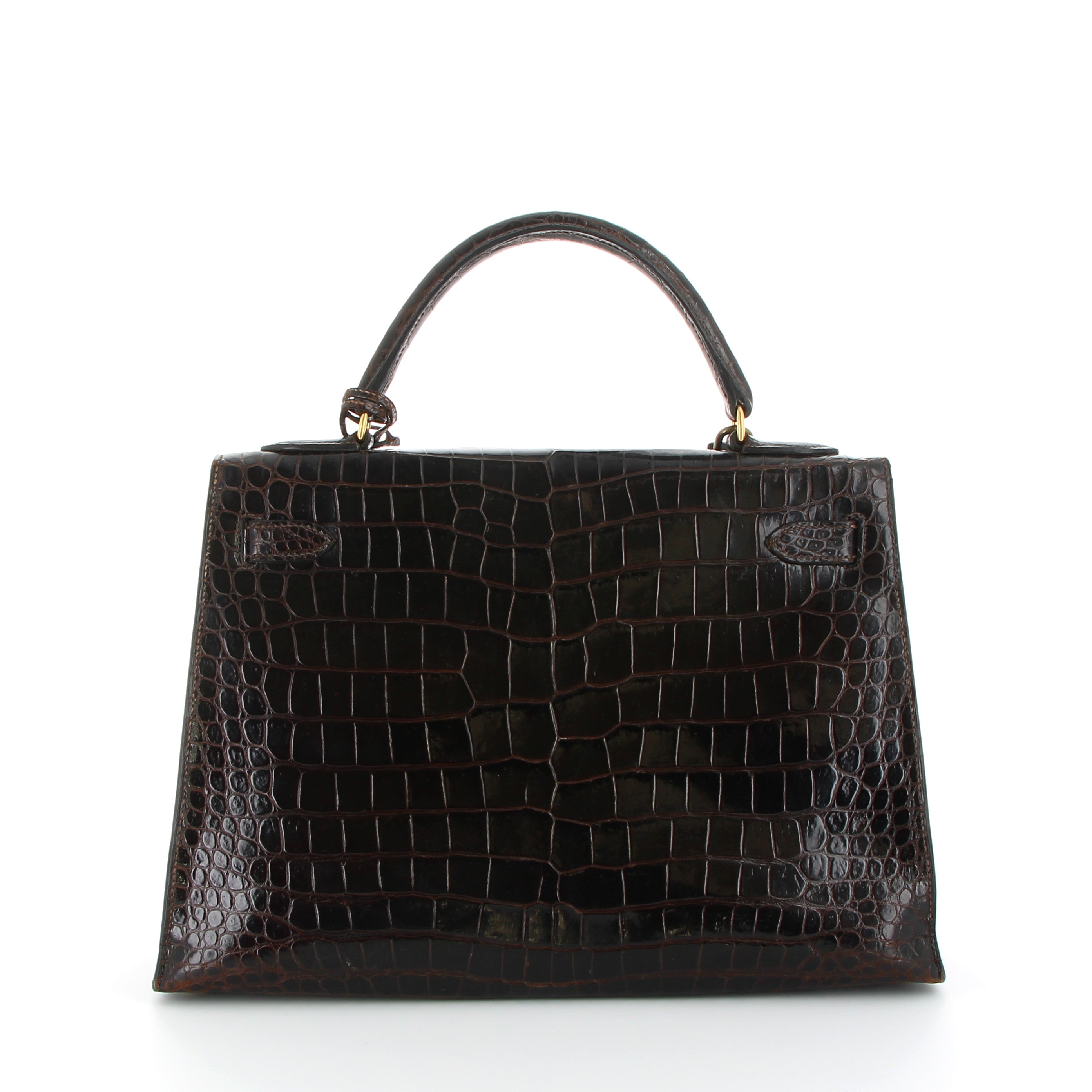 Hermès Kelly 32cm Brown Crocodile Porosus with Gold Hardware