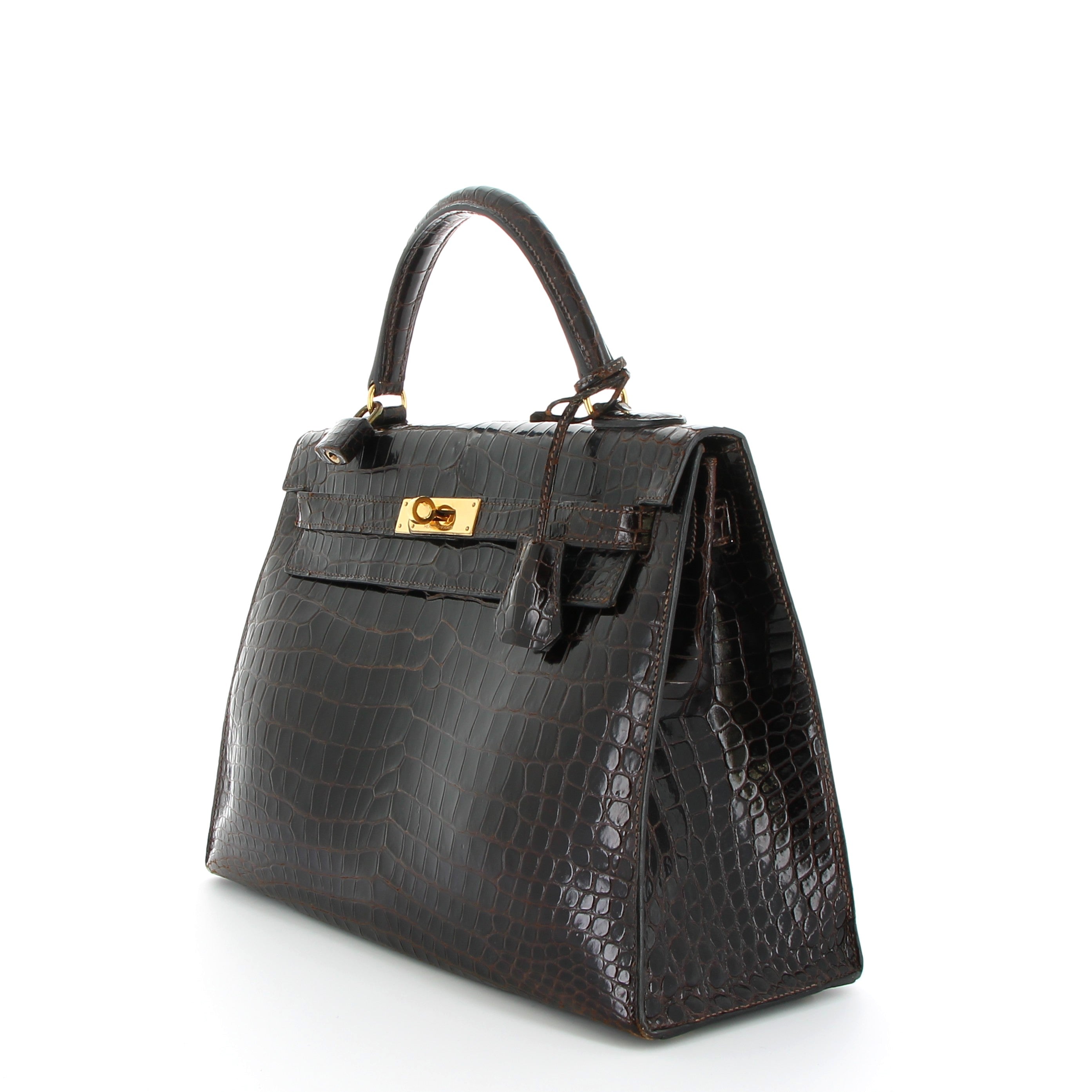 Hermès Kelly 32cm Brown Crocodile Porosus with Gold Hardware