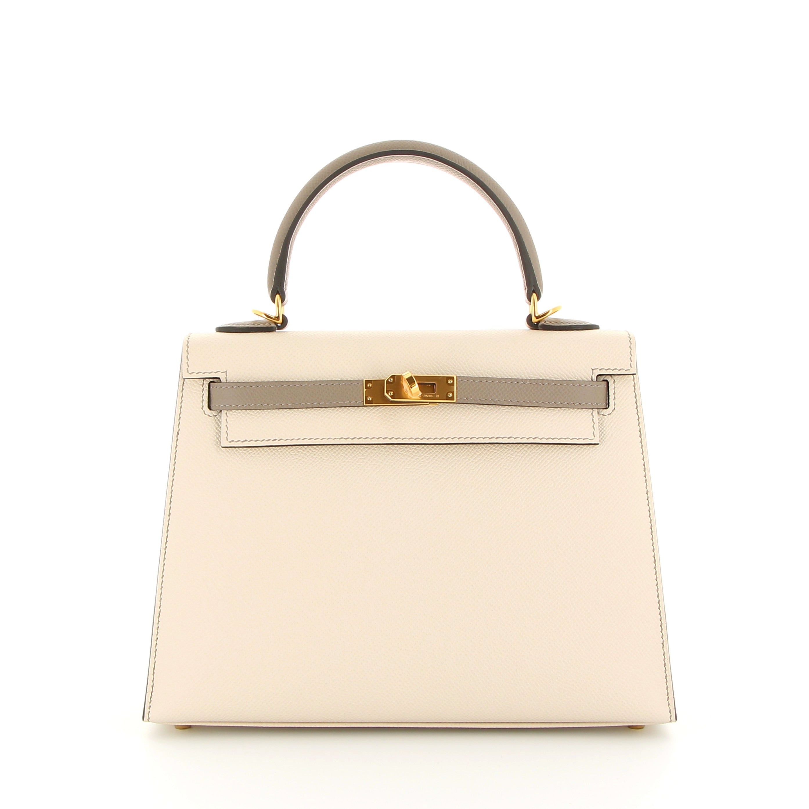 Hermès Kelly 25cm Craie Gris Asphalte Epsom with Gold Hardware