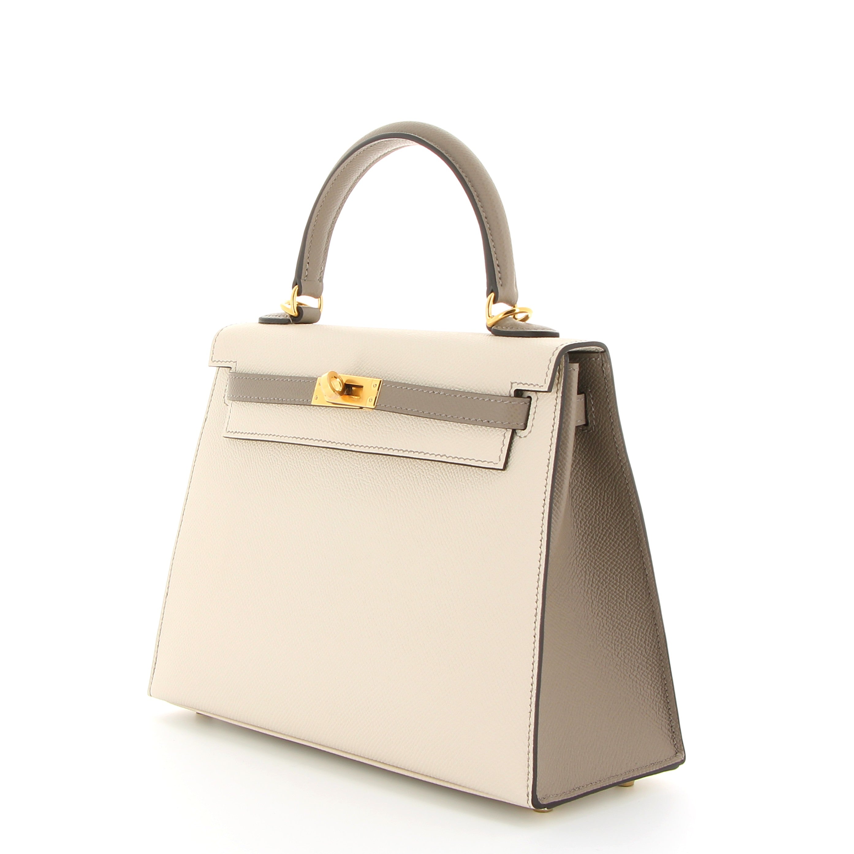 Hermès Kelly 25cm Craie Gris Asphalte Epsom with Gold Hardware