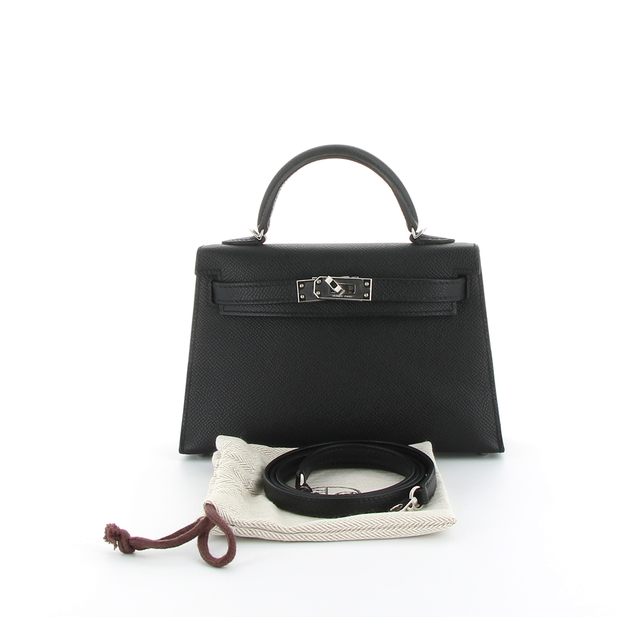HERMES Kelly 20 Noir Epsom Leather Palladium Hardware