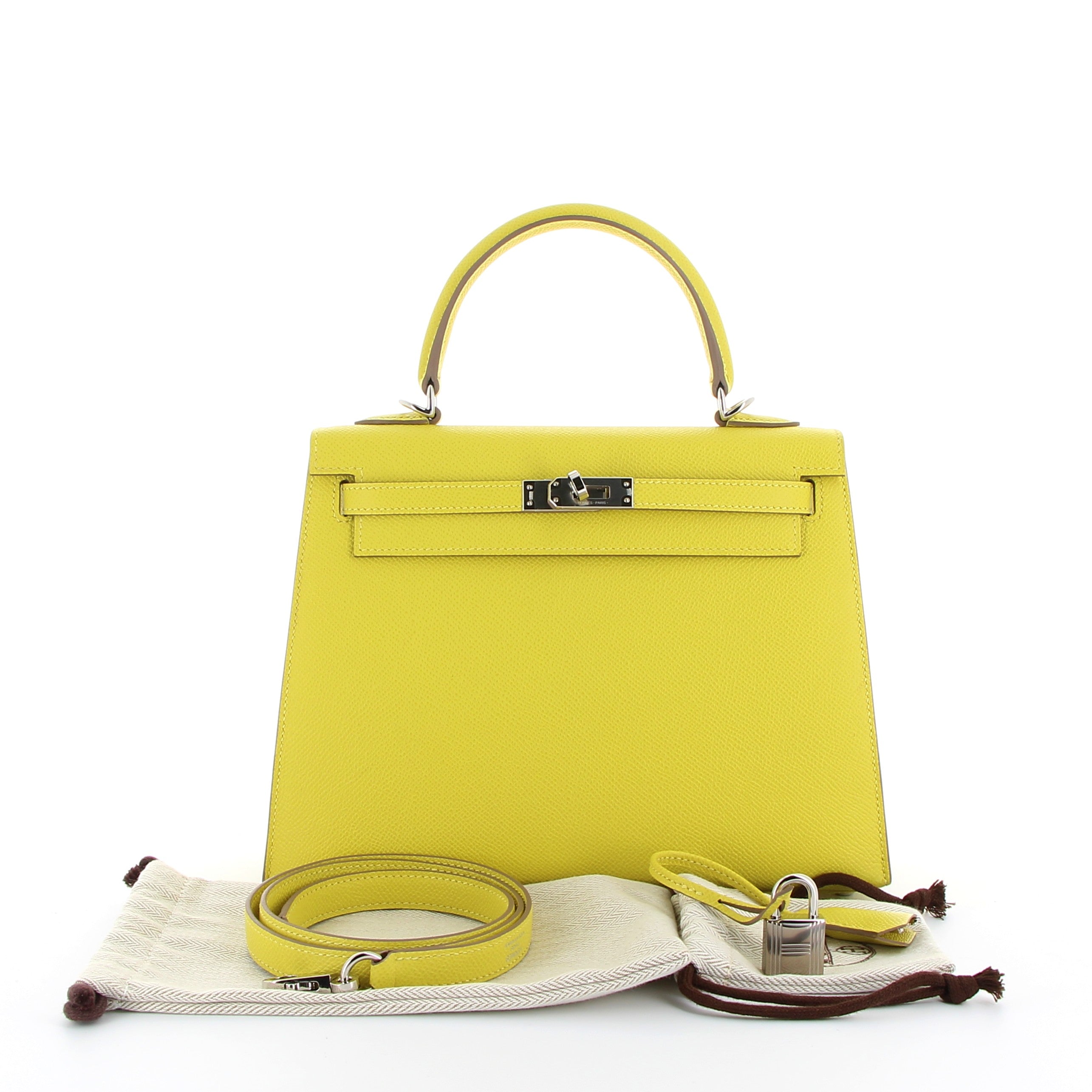 Hermès Kelly 25cm Jaune Lime Epsom with Palladium Hardware