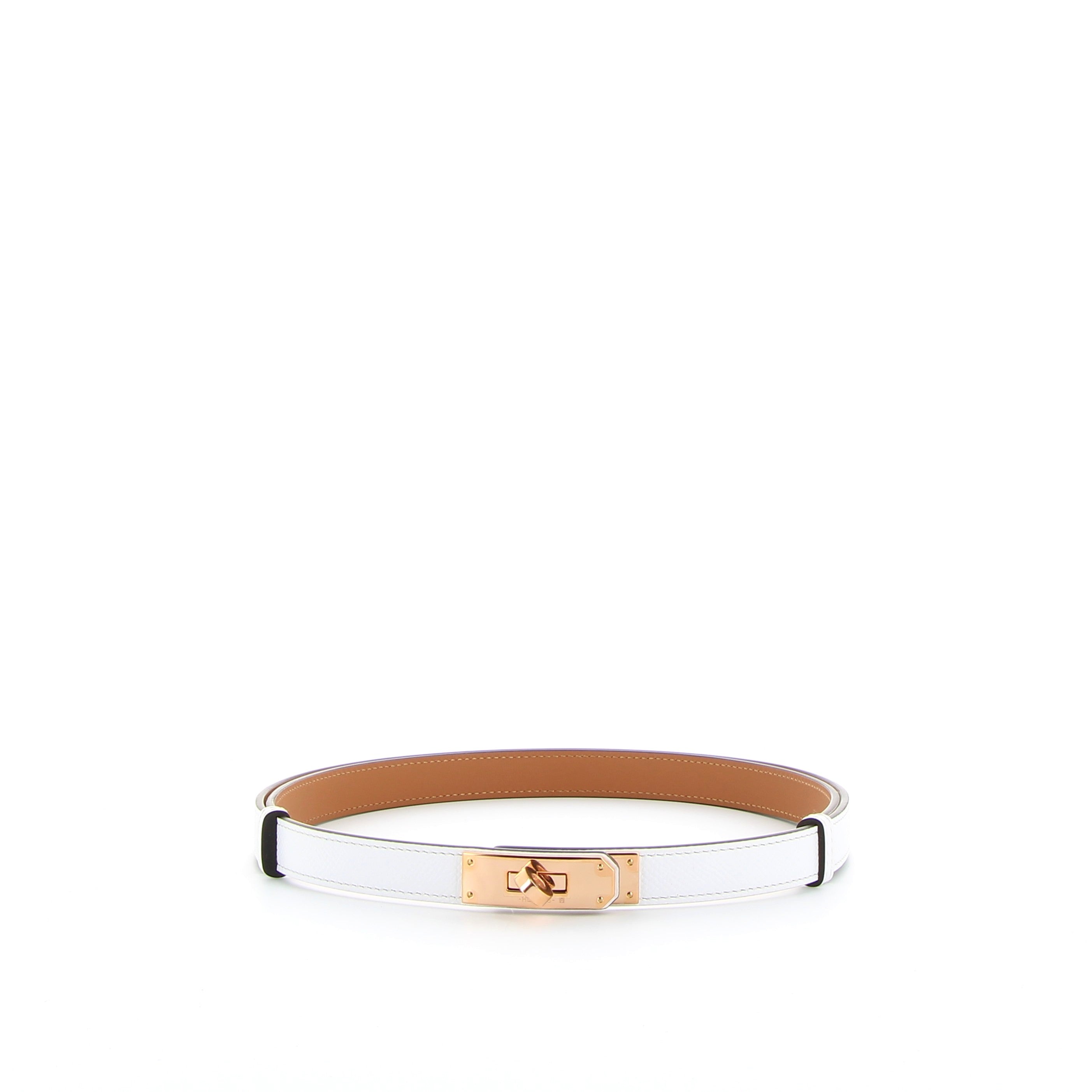 Hermès Kelly Belt 18 in White with Rose Gold Hardware