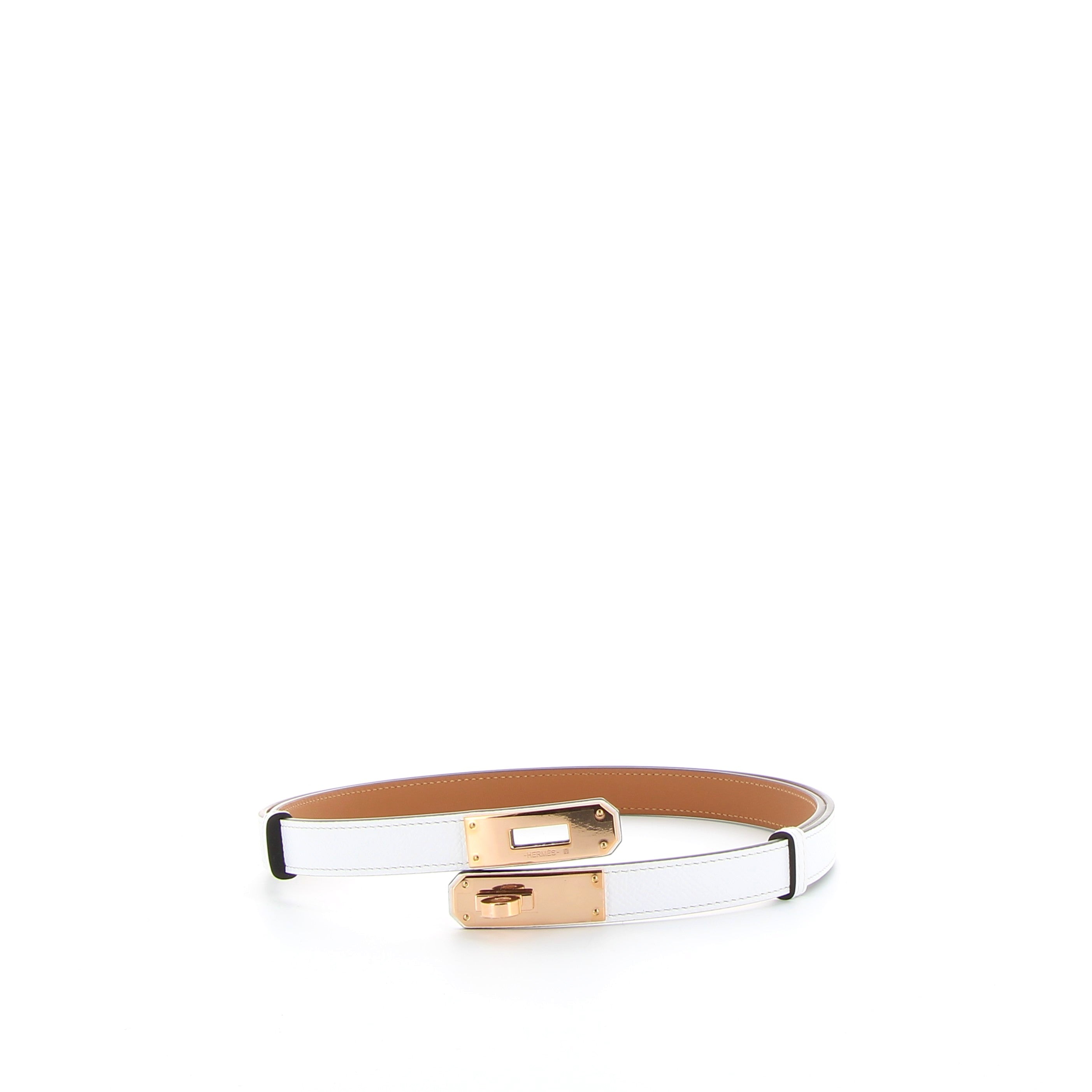 Hermès Kelly Belt 18 in White with Rose Gold Hardware