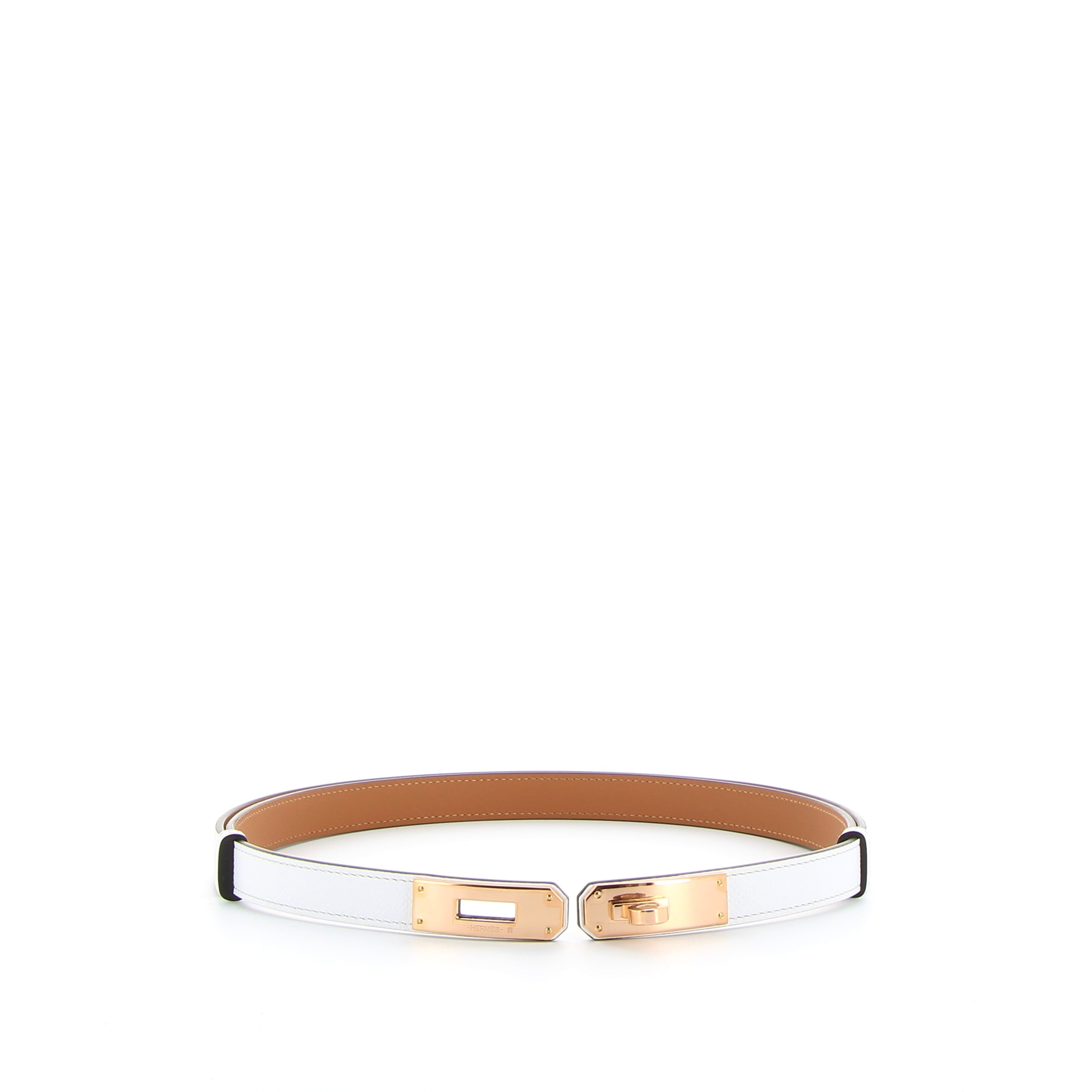 Hermès Kelly Belt 18 in White with Rose Gold Hardware