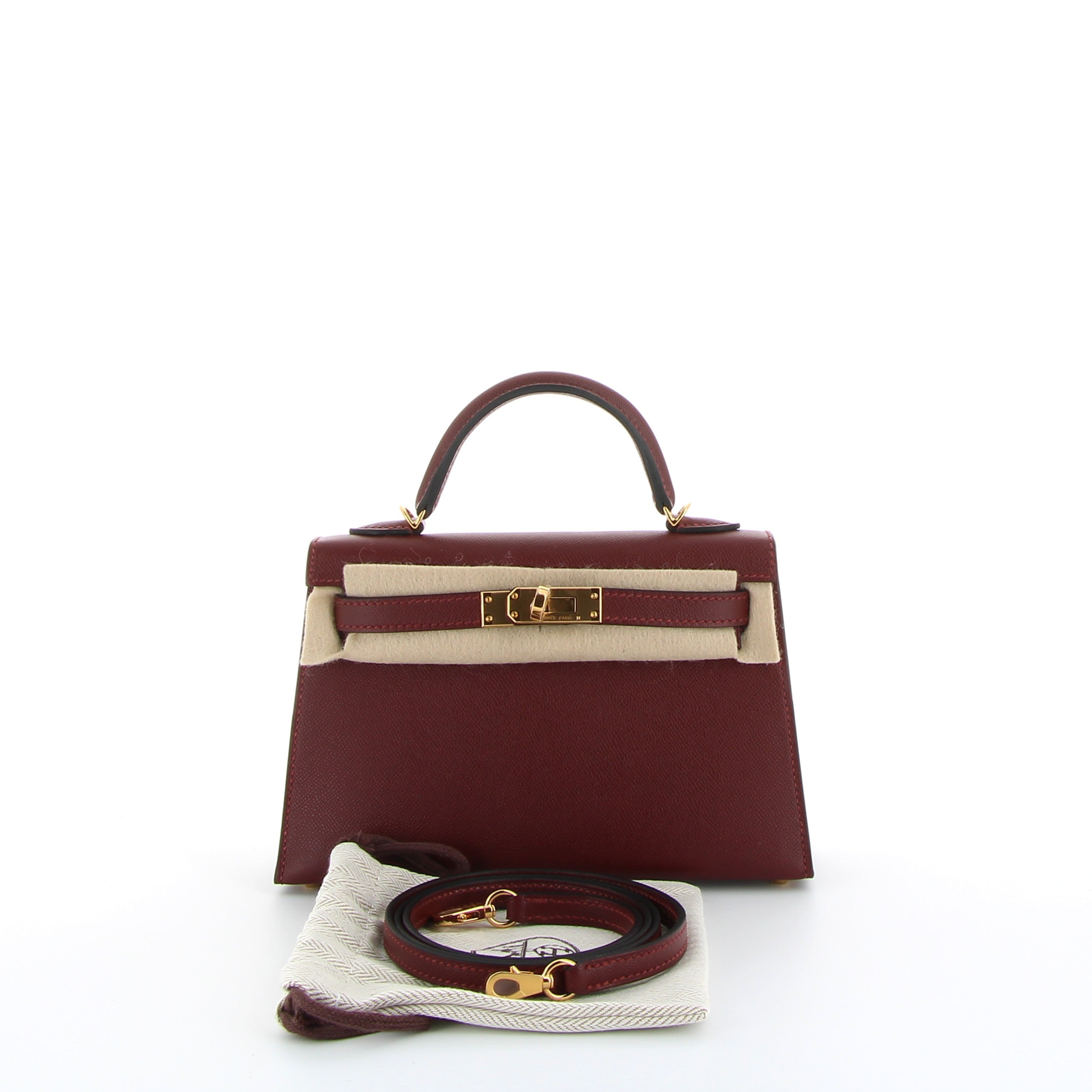 Hermès Mini Kelly 20cm Bordeaux Epsom with Gold Hardware