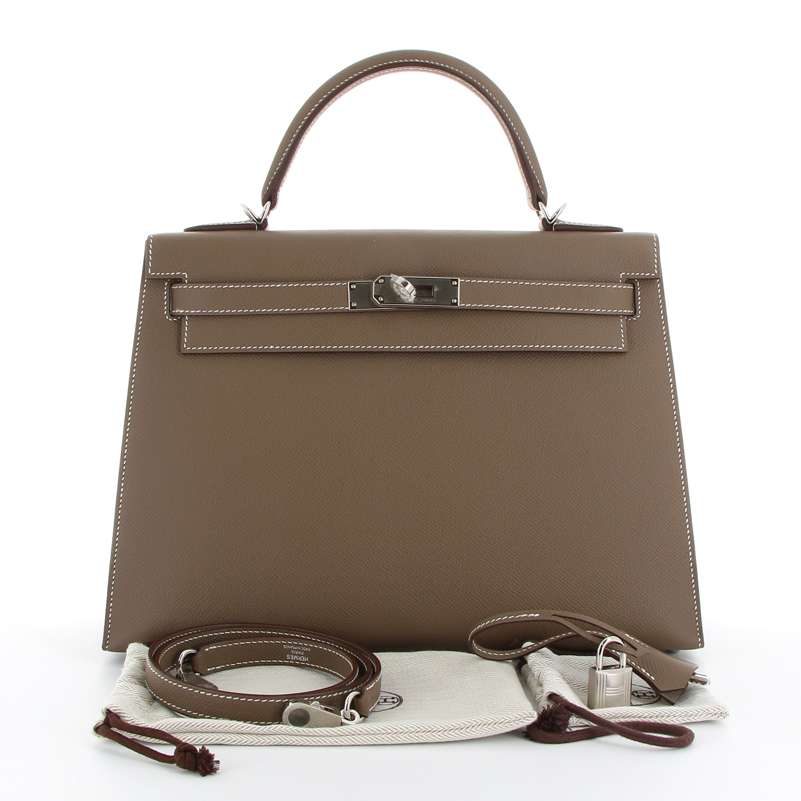 Hermés Kelly 32cm Etoupe Epsom with Palladium Hardware