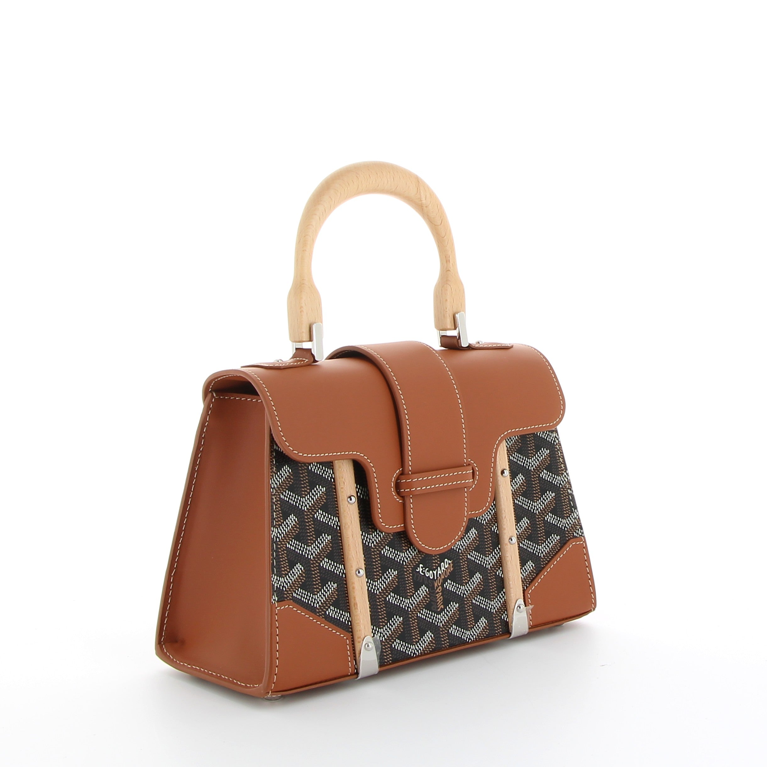 Goyard Saigon Structured Mini Bag in Black Canvas and Tan Vachette Clamecy Leather