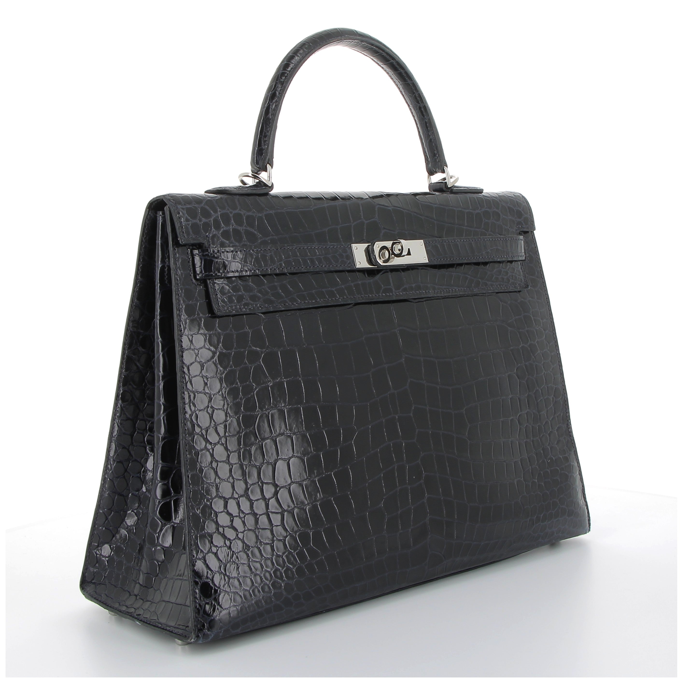 Hermès Kelly 35cm Bleu Marine Crocodile Porosus with Palladium Hardware