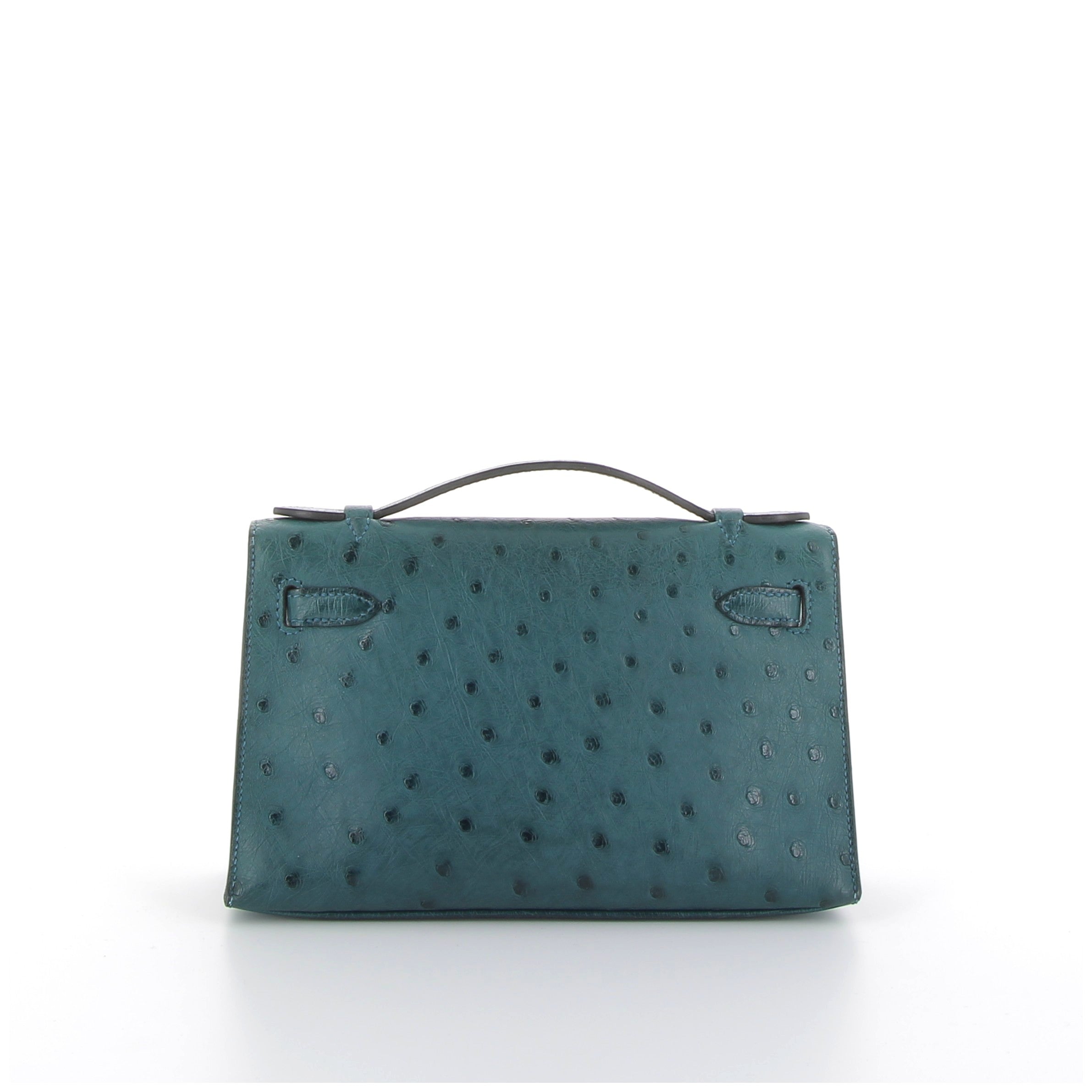 Hermès Kelly Pochette in Bleu Canard Ostrich with Gold Hardware