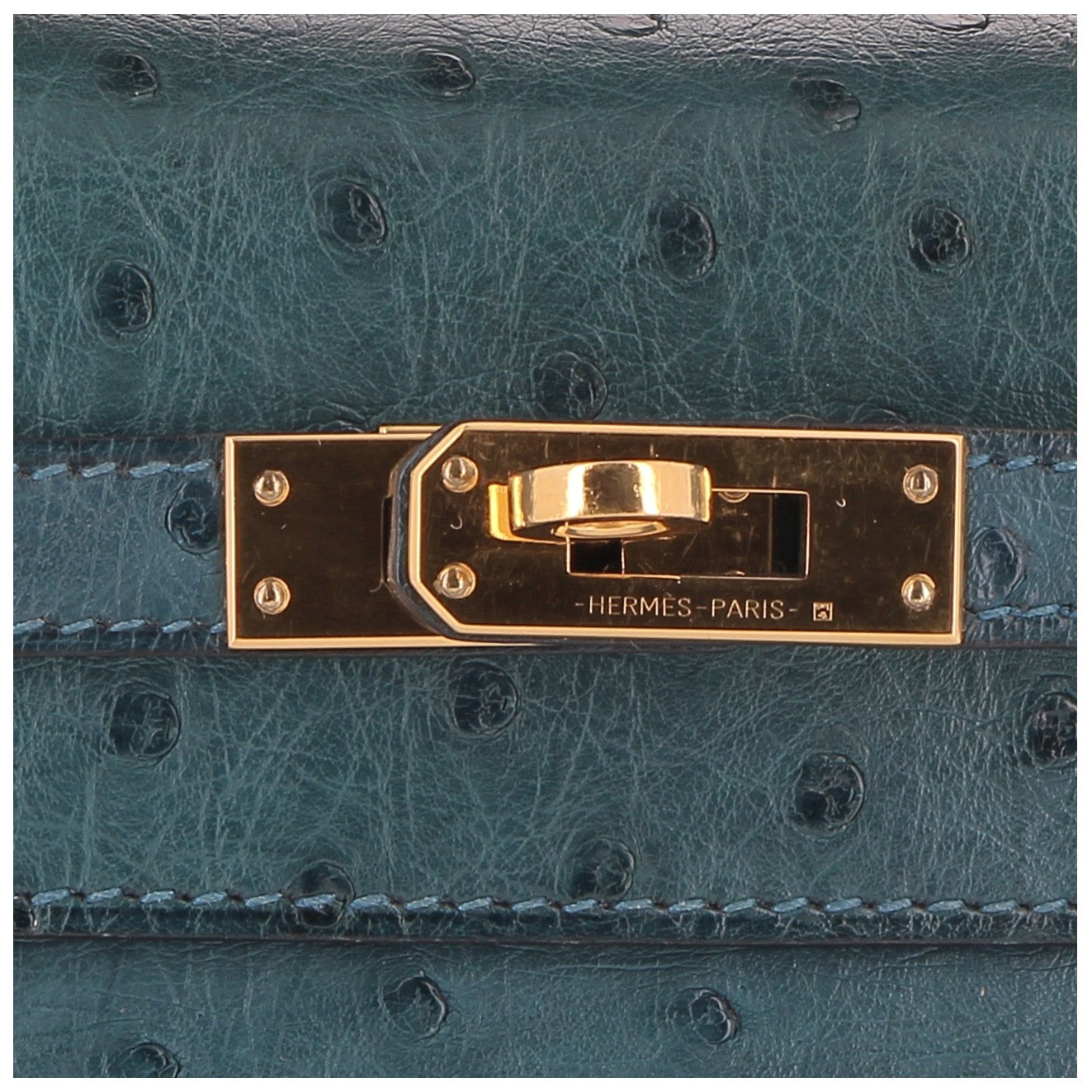 Hermès Kelly Pochette in Bleu Canard Ostrich with Gold Hardware