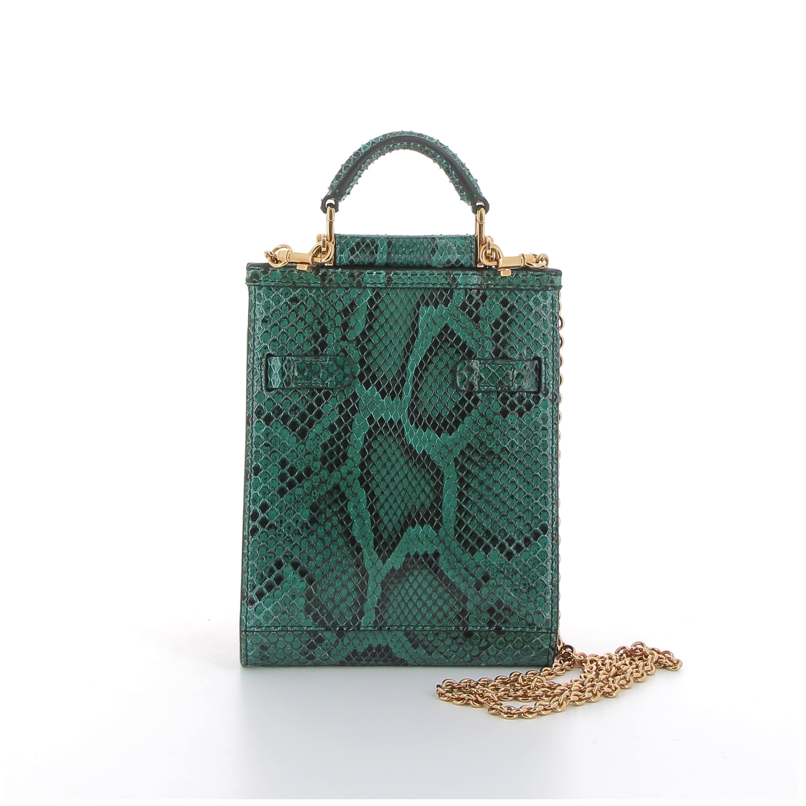 Dolce & Gabbana Green Python Sicily 58 Phone Bag with Gold Hardware