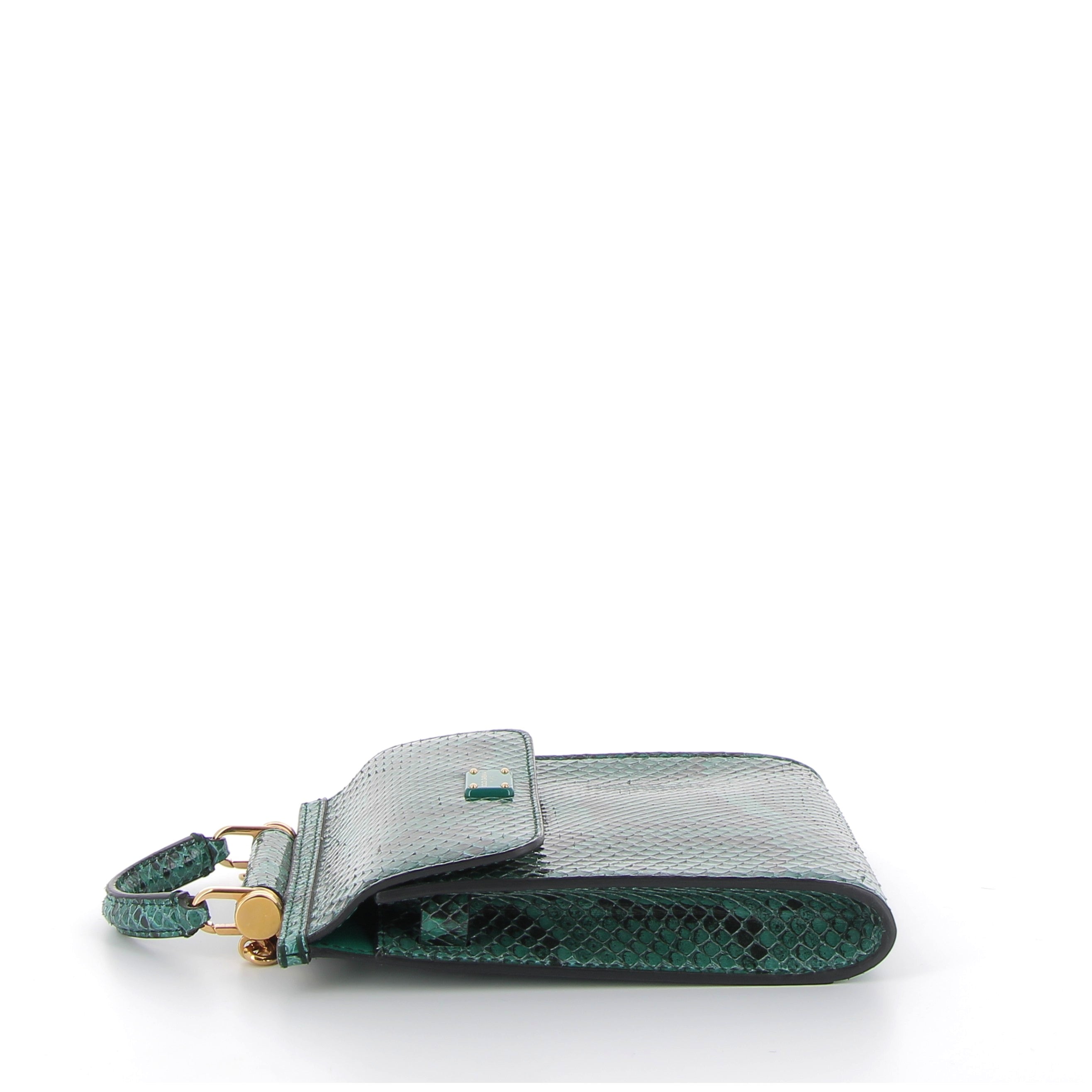 Dolce & Gabbana Green Python Sicily 58 Phone Bag with Gold Hardware