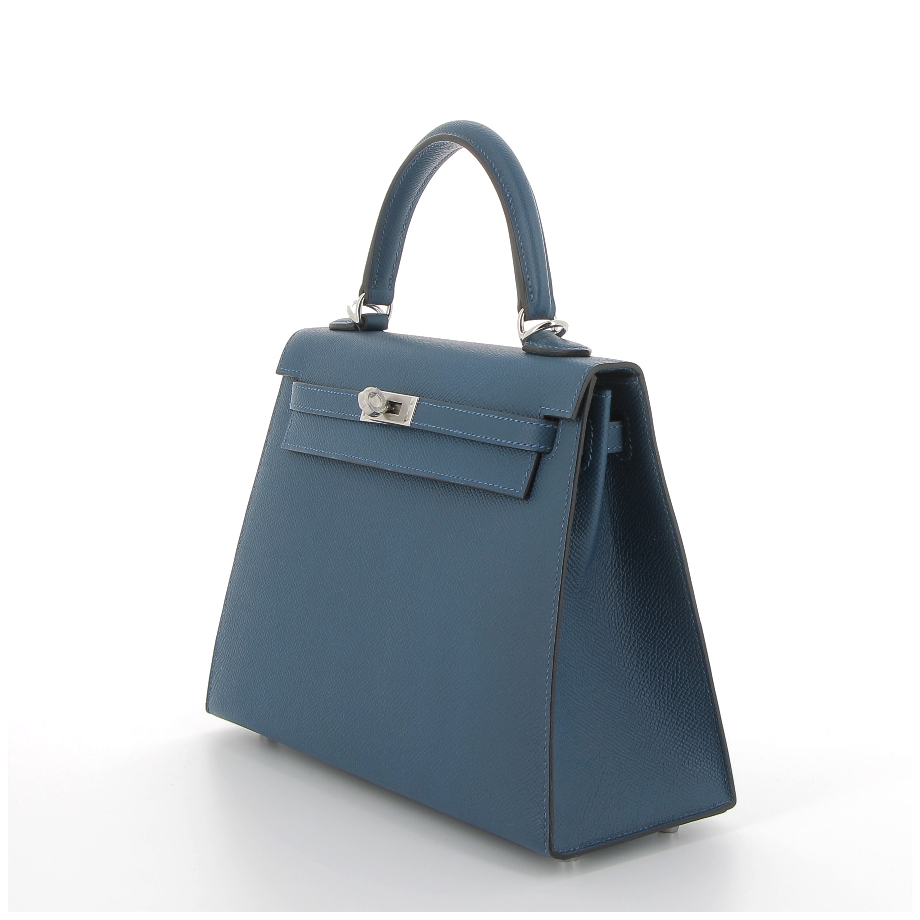 Hermés Kelly 25cm Deep Bleu Epsom Leather with Palladium Hardware