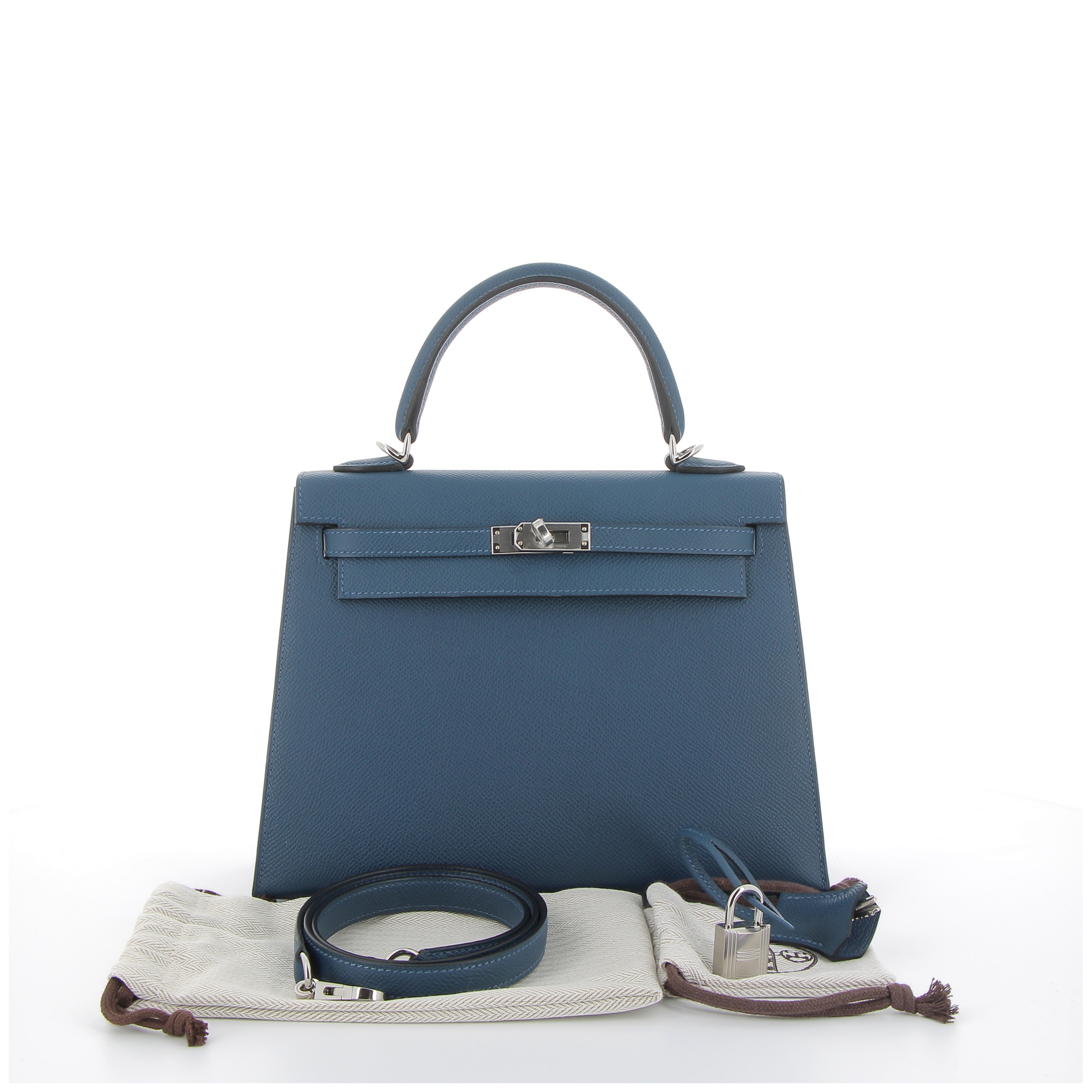 Hermés Kelly 25cm Deep Bleu Epsom Leather with Palladium Hardware