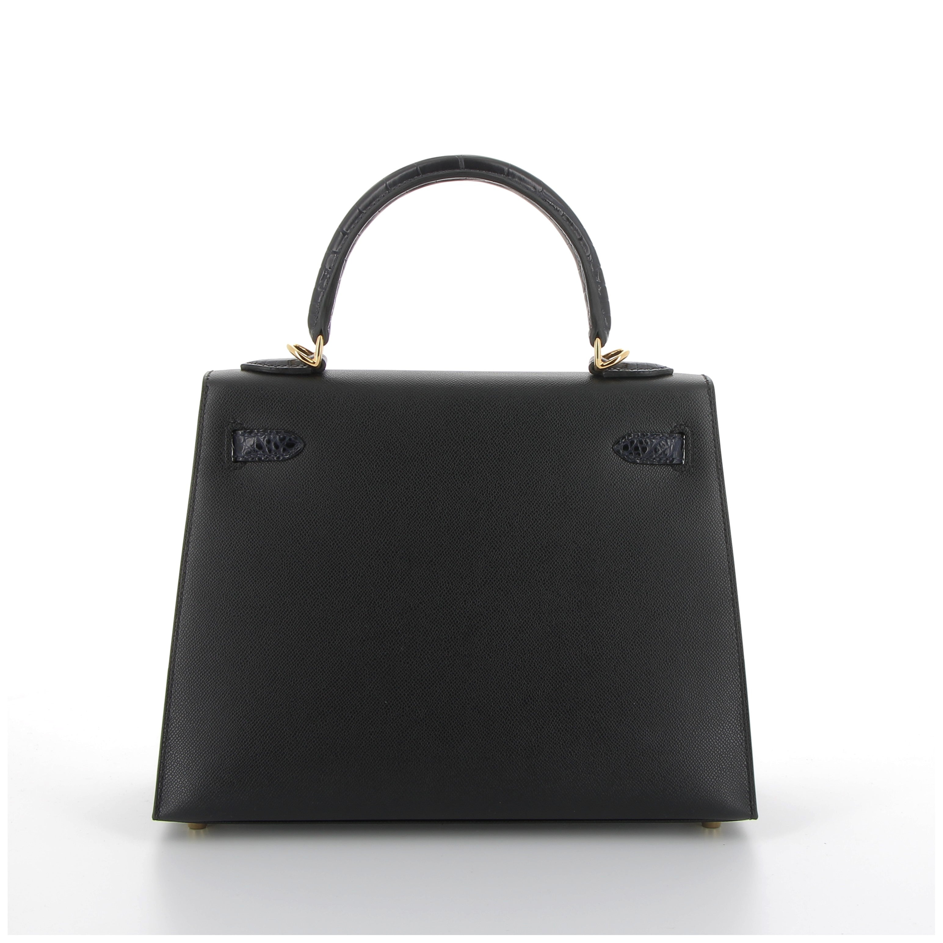 Hermès Kelly 25cm Touch in Black Veau Madame & Dark Blue Crocodile Niloticus with Gold Hardware