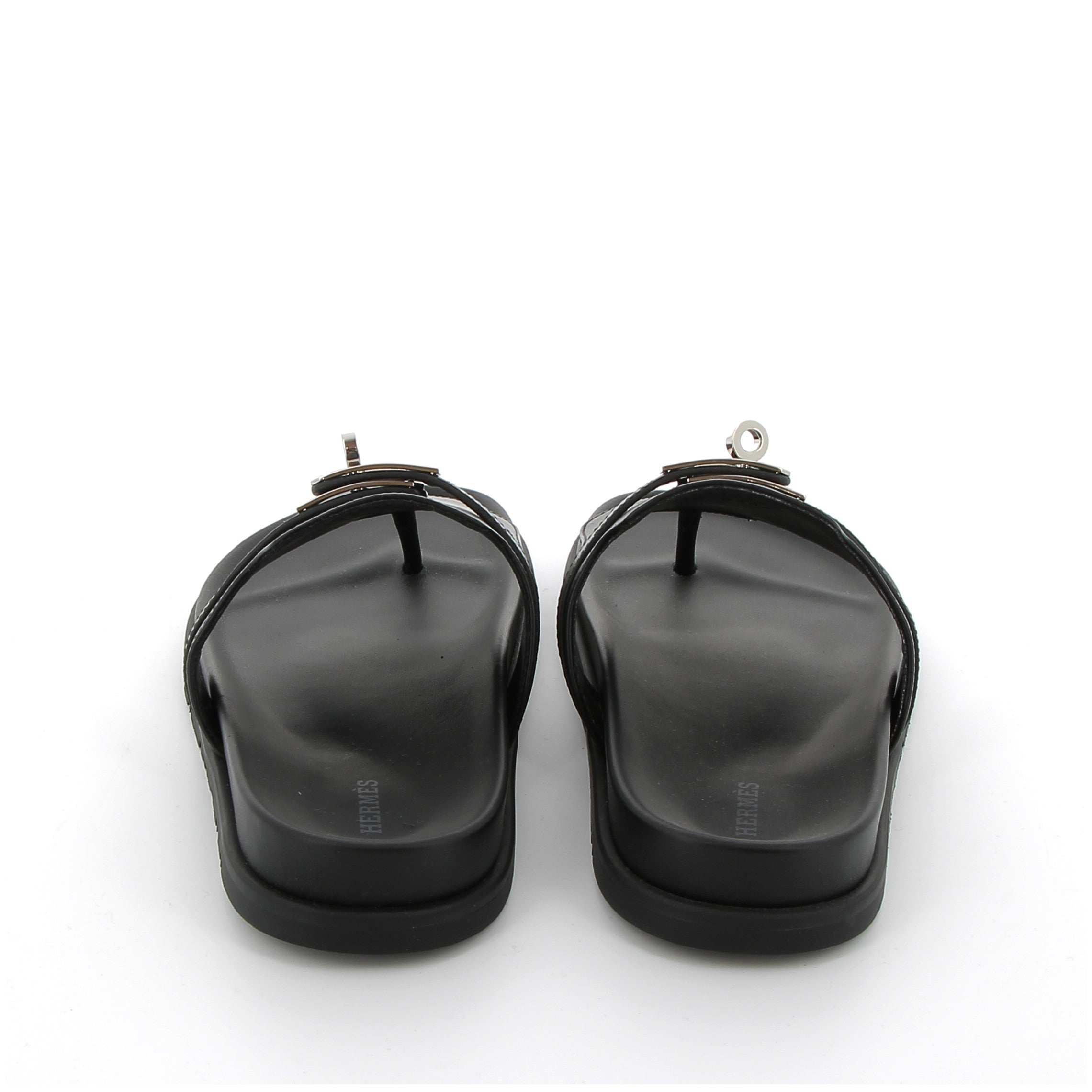 HERMES Empire Sandals Black Swift Palladium Hardware