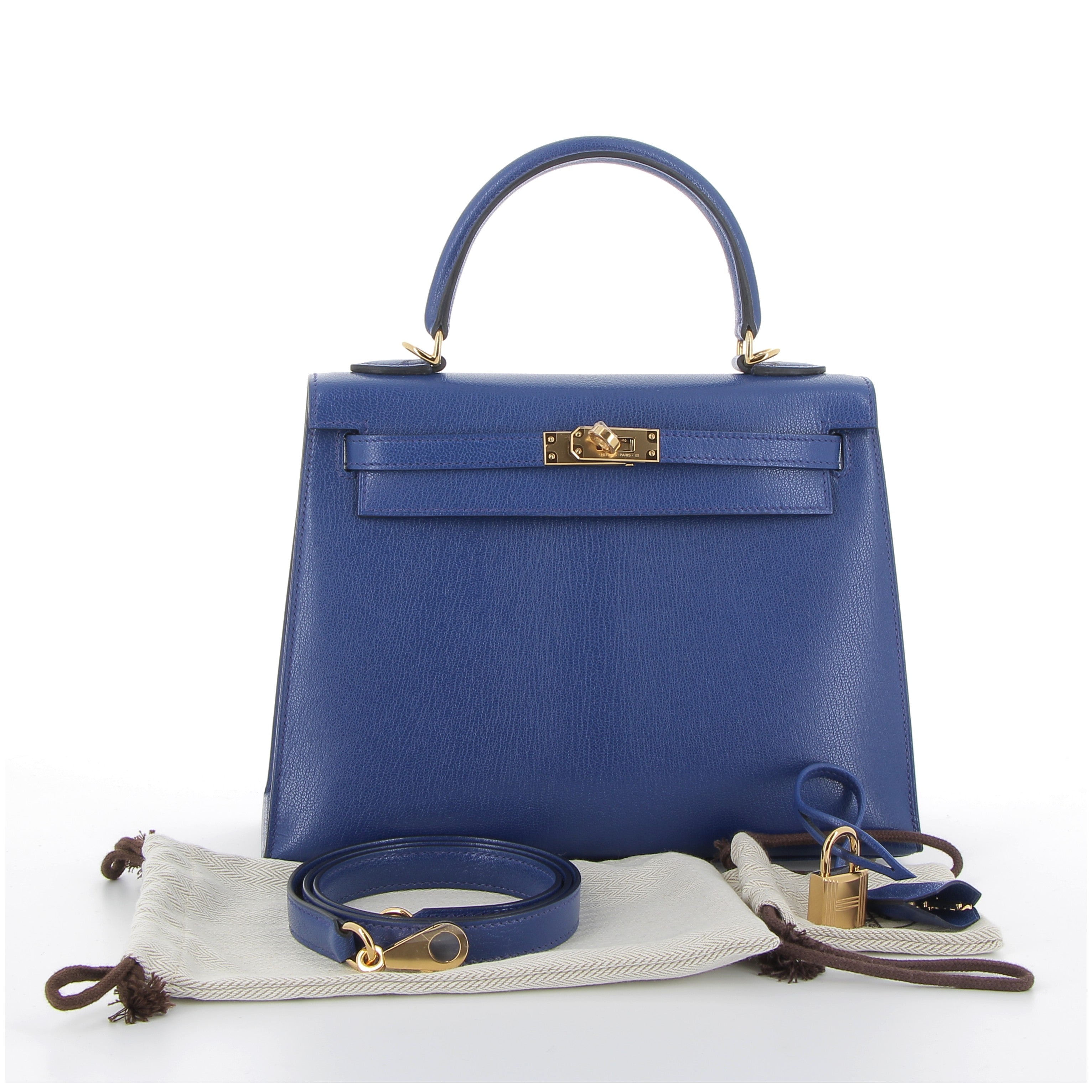 Hermes Kelly 25 in Bleu Electrique Chevre Leather with Gold Hardware