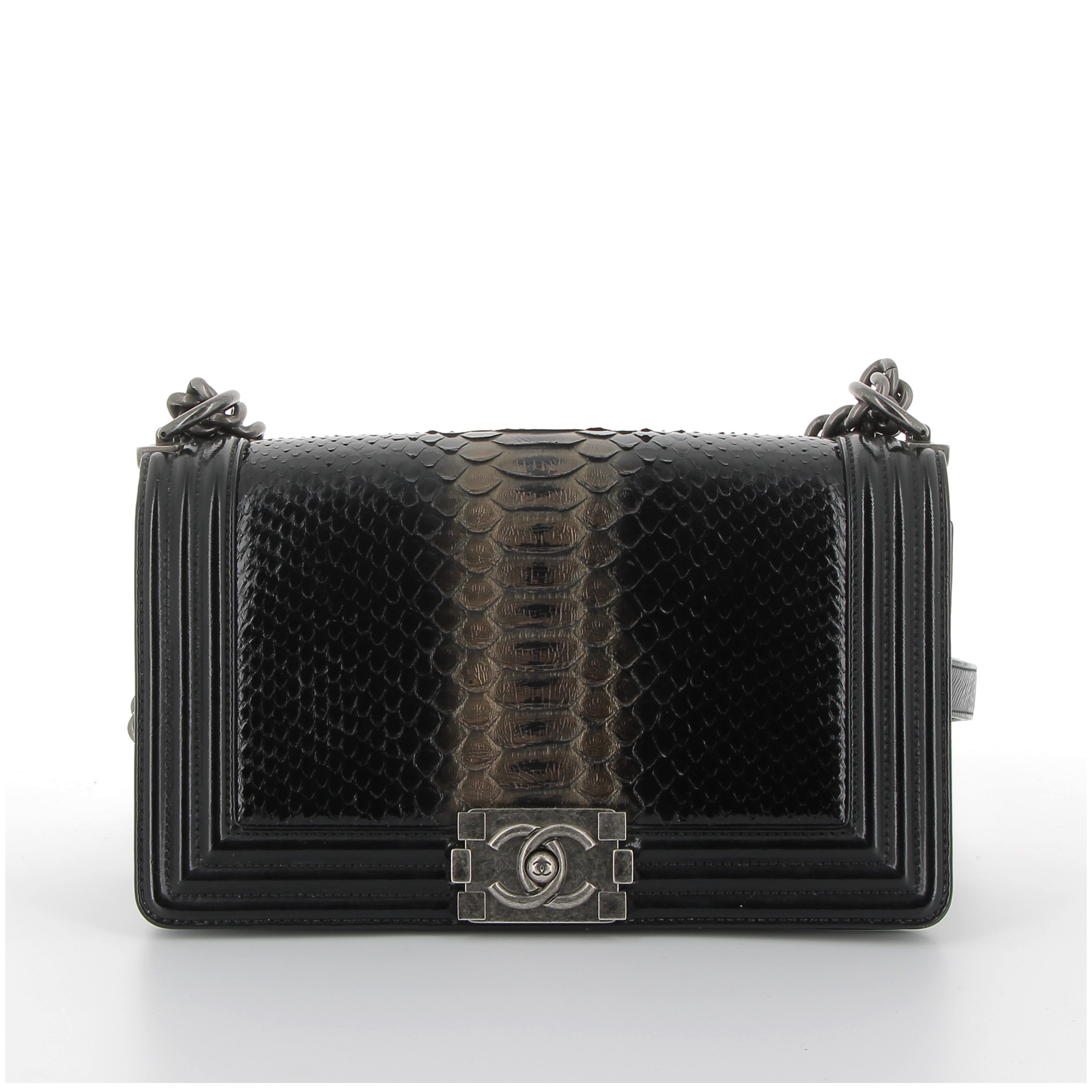 Chanel Medium Boy Bag in Black Python Leather with Ruthenium Hardware