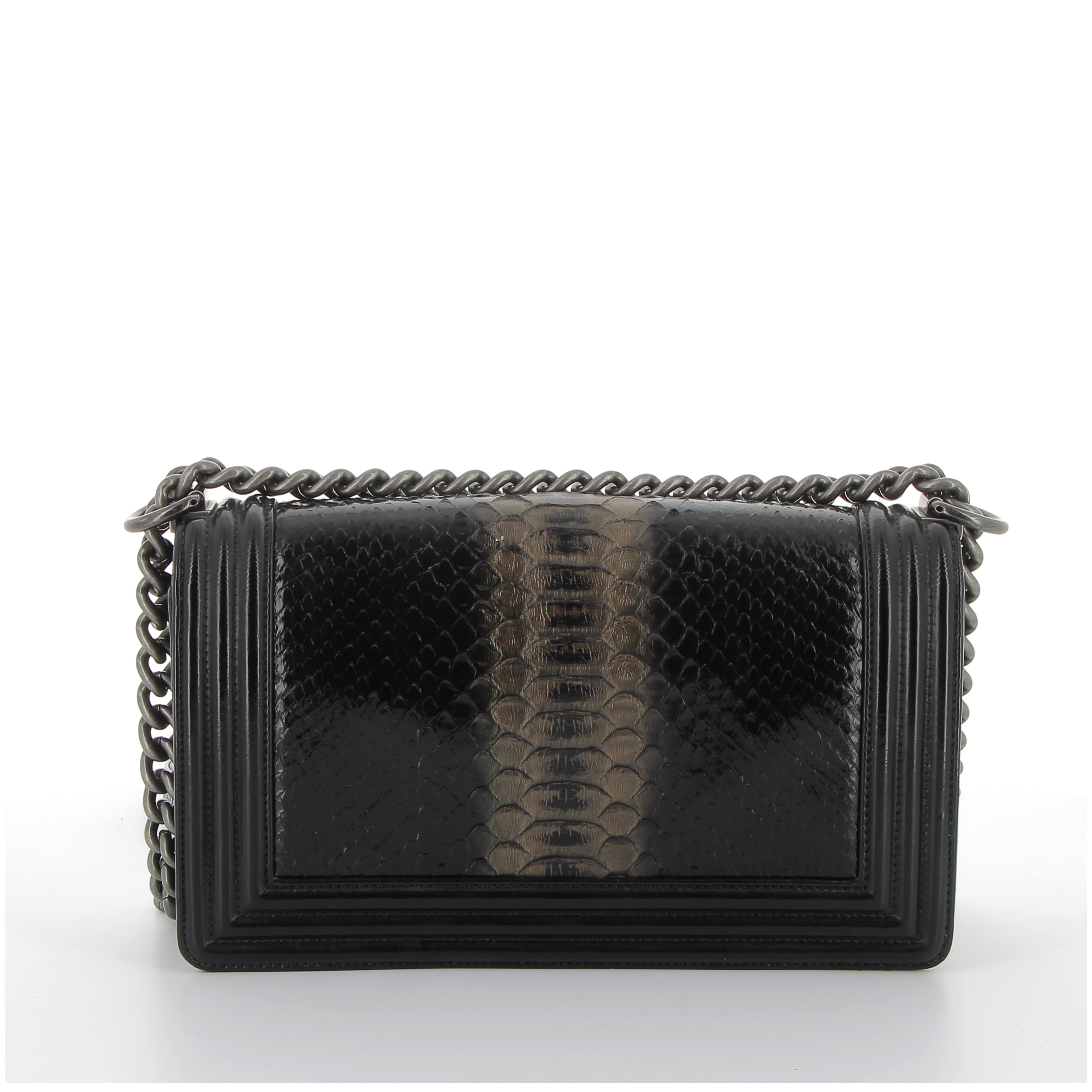 Chanel Medium Boy Bag in Black Python Leather with Ruthenium Hardware