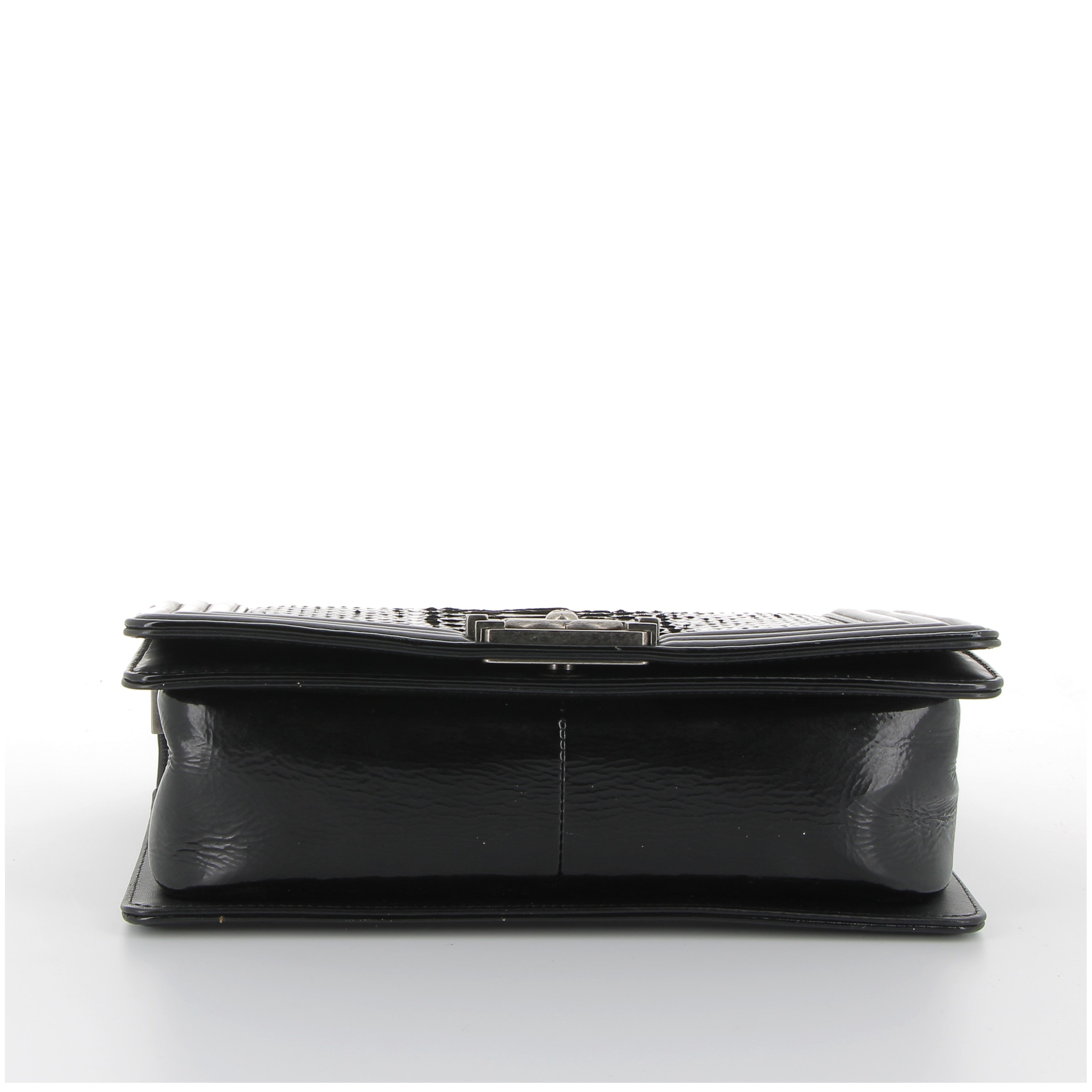 Chanel Medium Boy Bag in Black Python Leather with Ruthenium Hardware