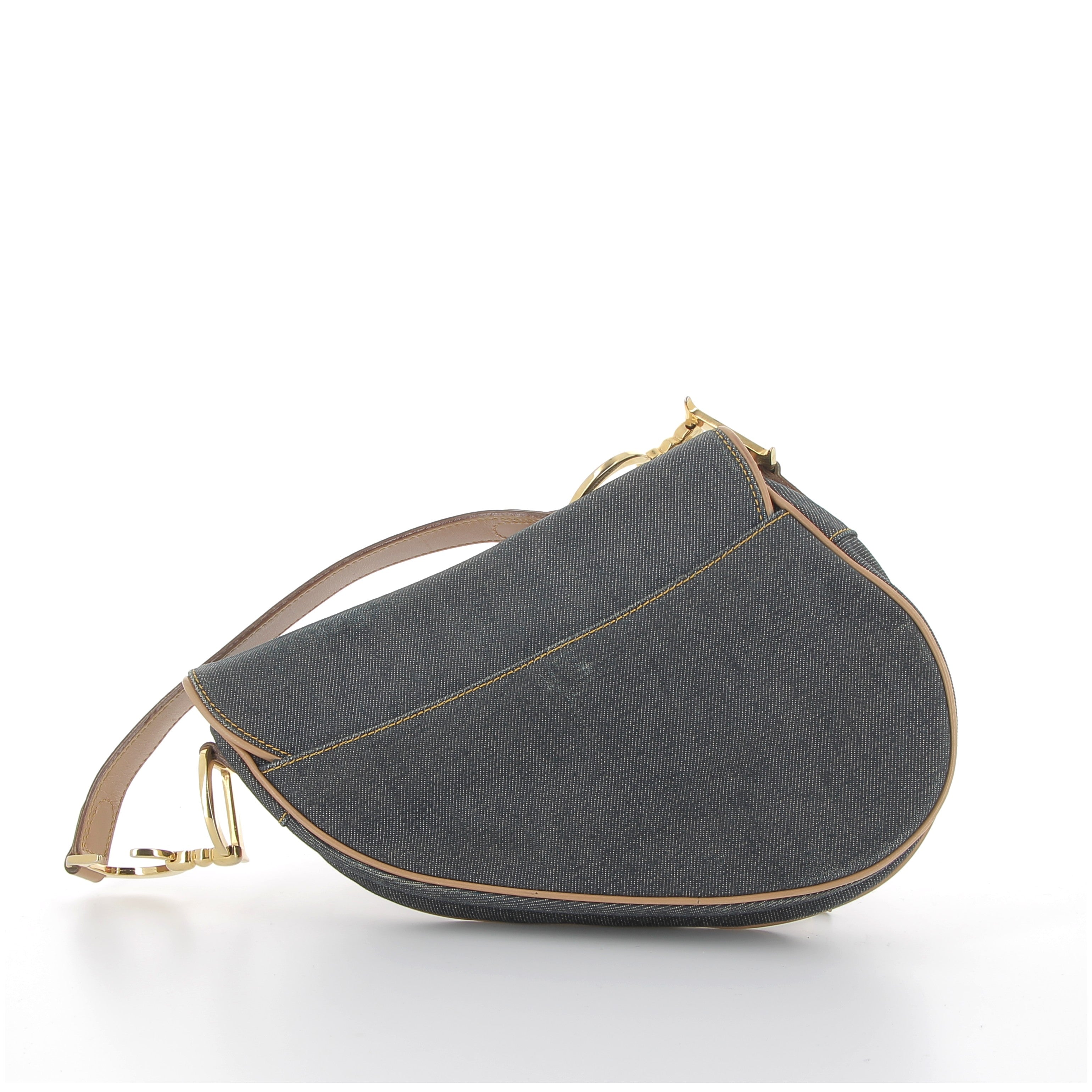 Christian Dior Denim & Beige Leather Saddle Bag with Gold Hardware