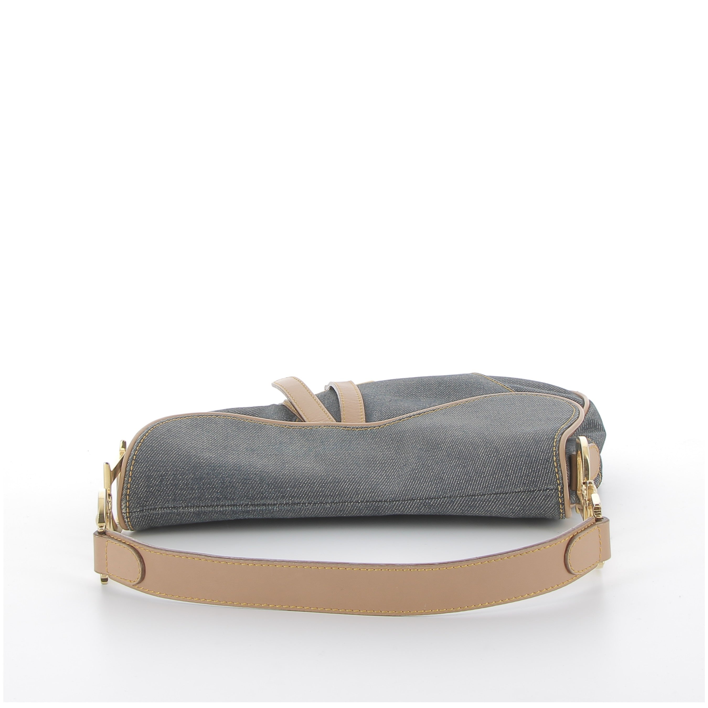 Christian Dior Denim & Beige Leather Saddle Bag with Gold Hardware