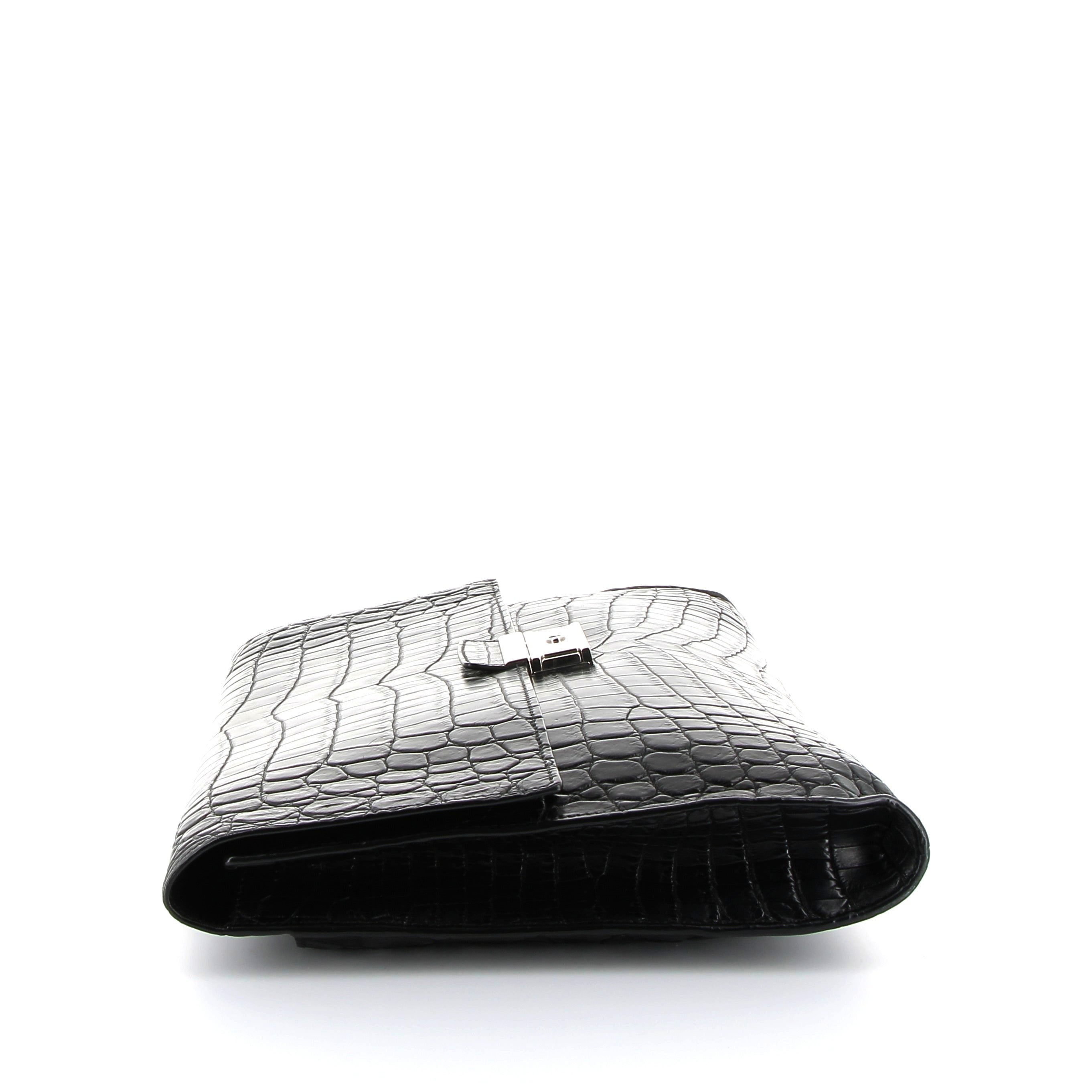 PRADA Black Crocodile Clutch Palladium Hardware