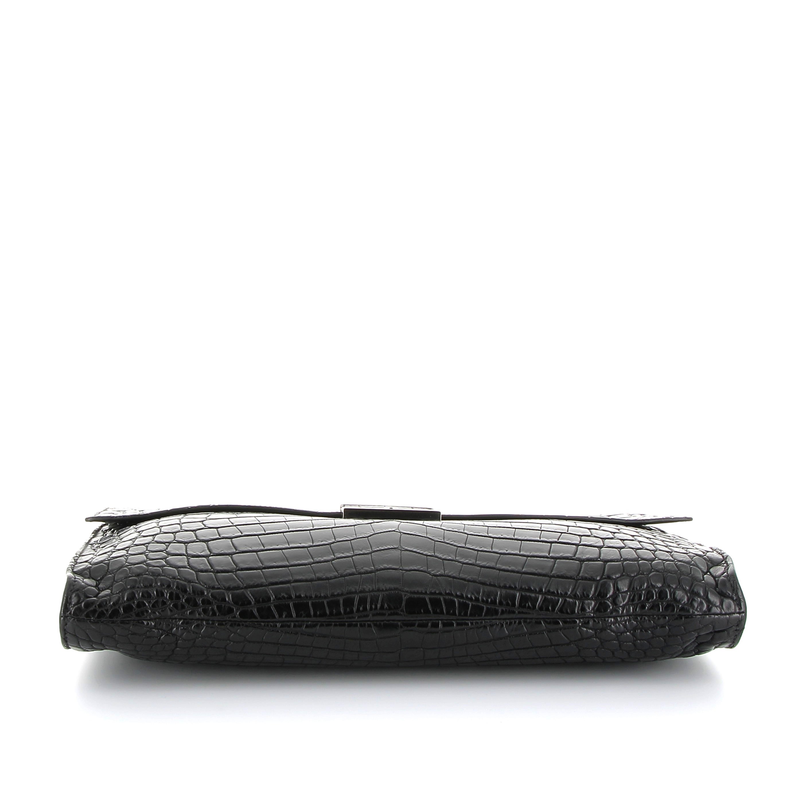 PRADA Black Crocodile Clutch Palladium Hardware