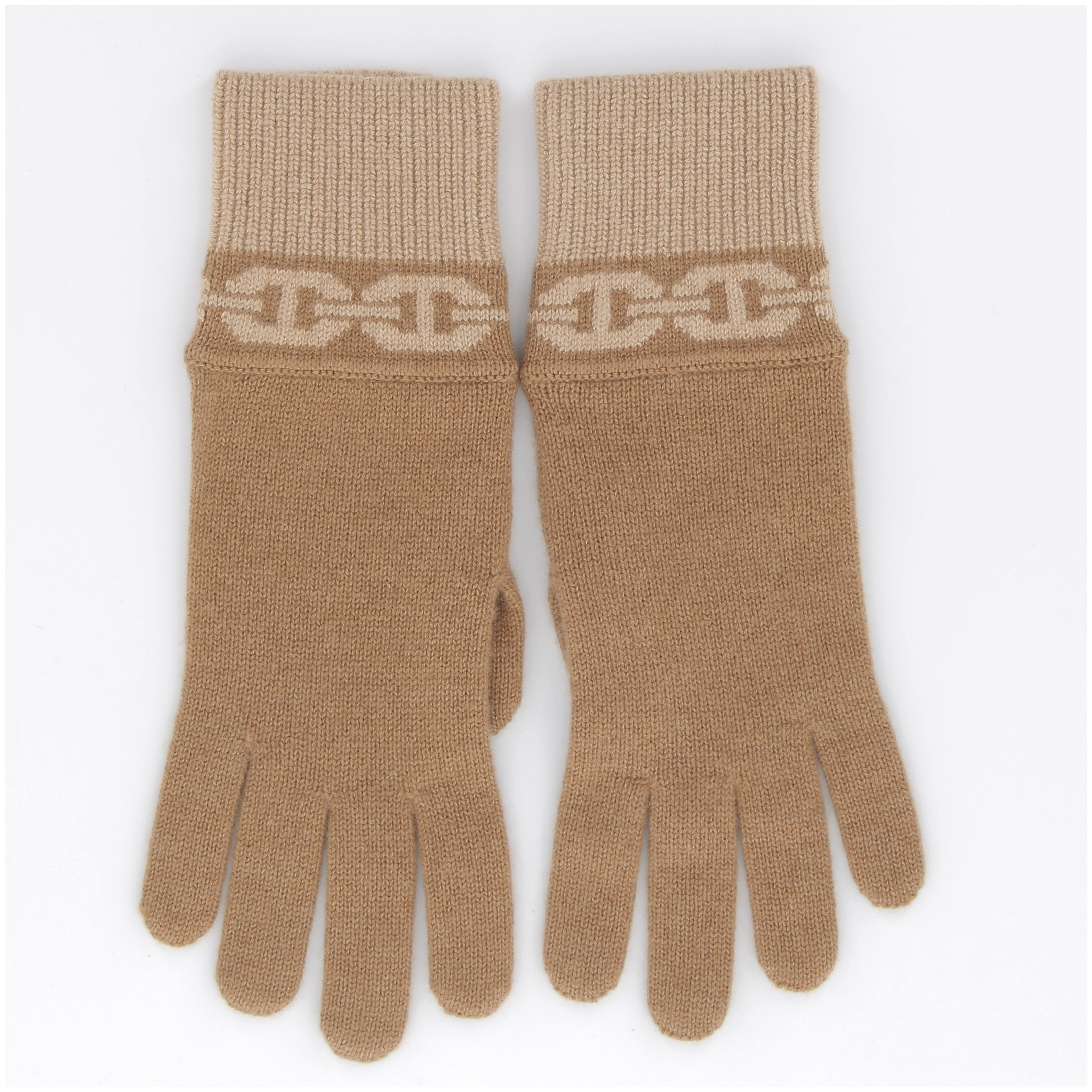 Hermès Heaven Gloves in Chataigne & Biscuit Cashmere, Size Medium
