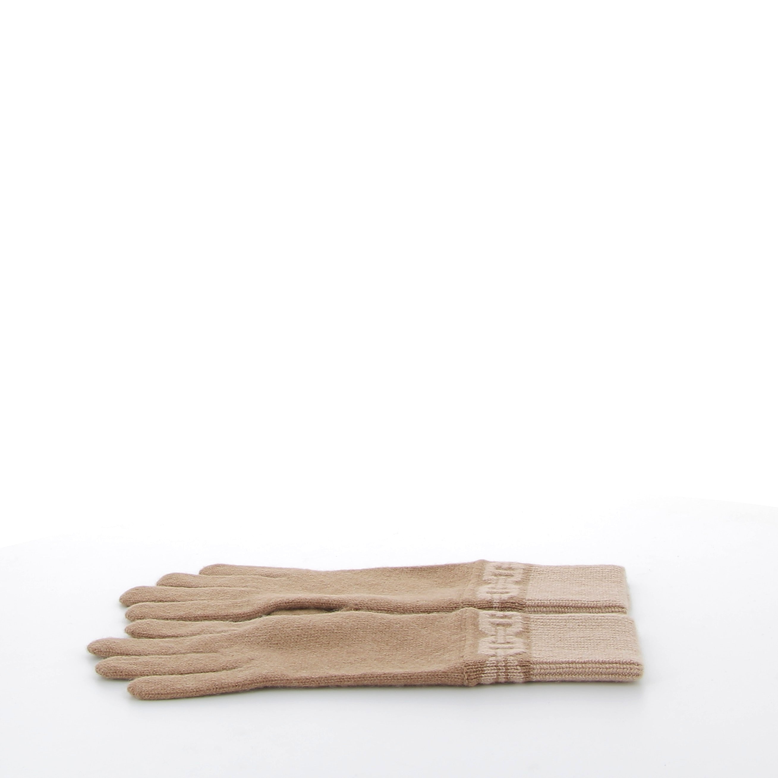 Hermès Heaven Gloves in Chataigne & Biscuit Cashmere, Size Medium