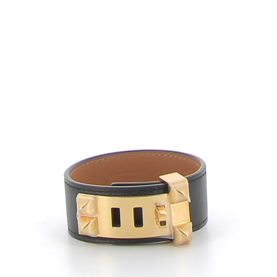 HERMÈS Bracelet Collier de Chien 24 Black Yellow Gold Hardware