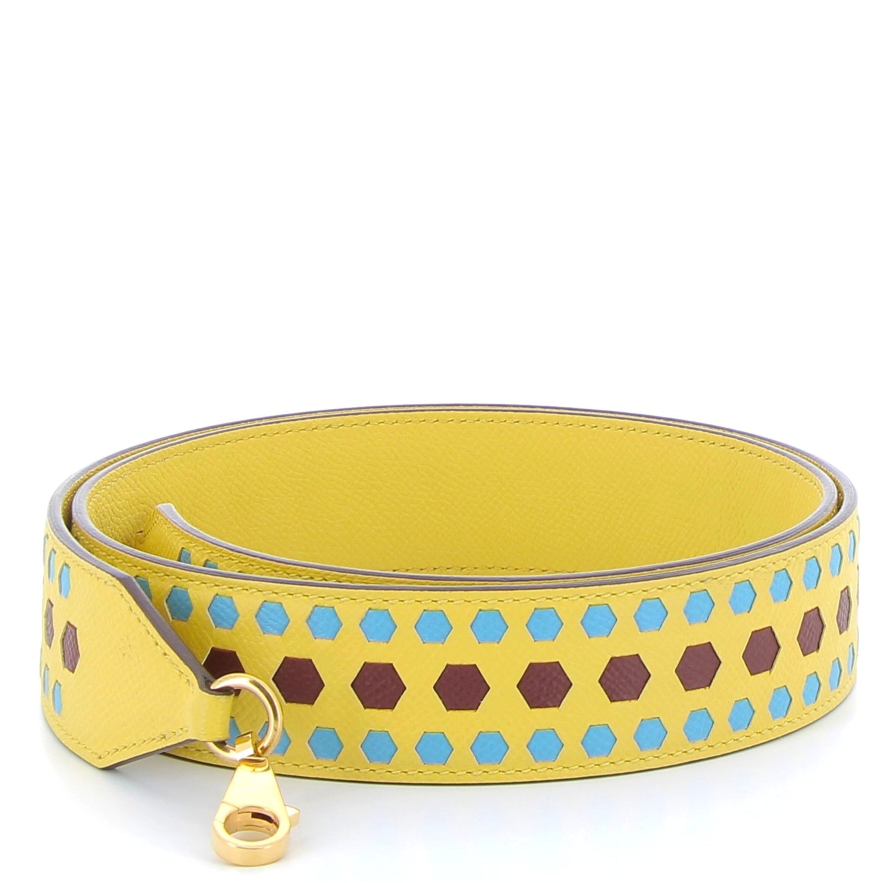 HERMÈS Handle in yellow Naples braiding with gold hardware